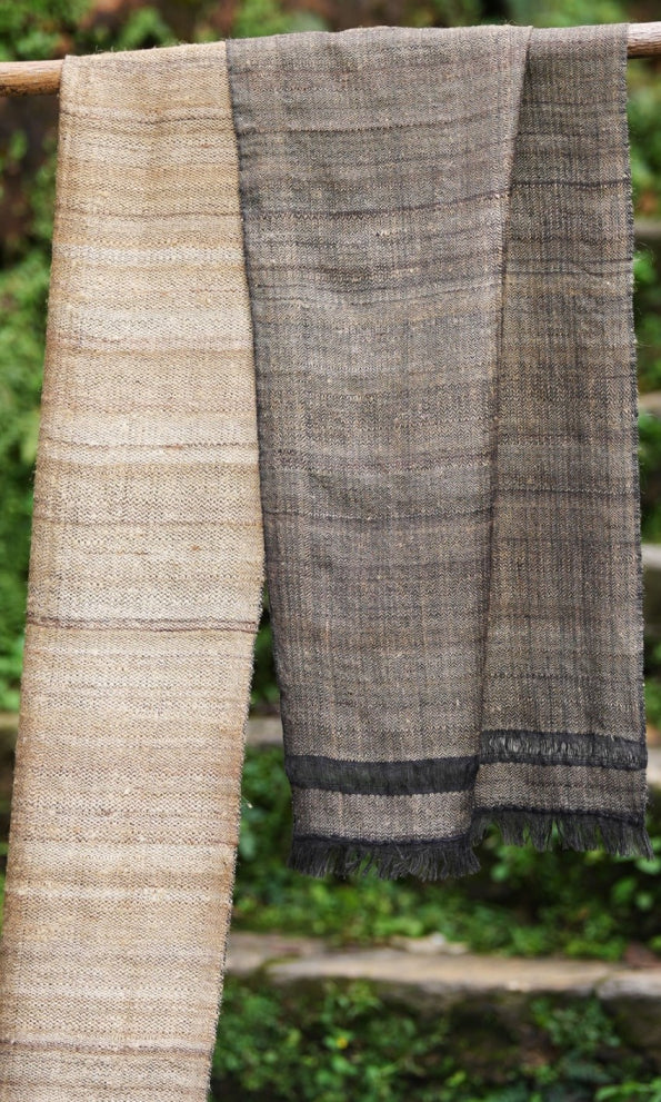 Pointed Twill Tussar silk and Merino Wool Scarf | Gold and Black