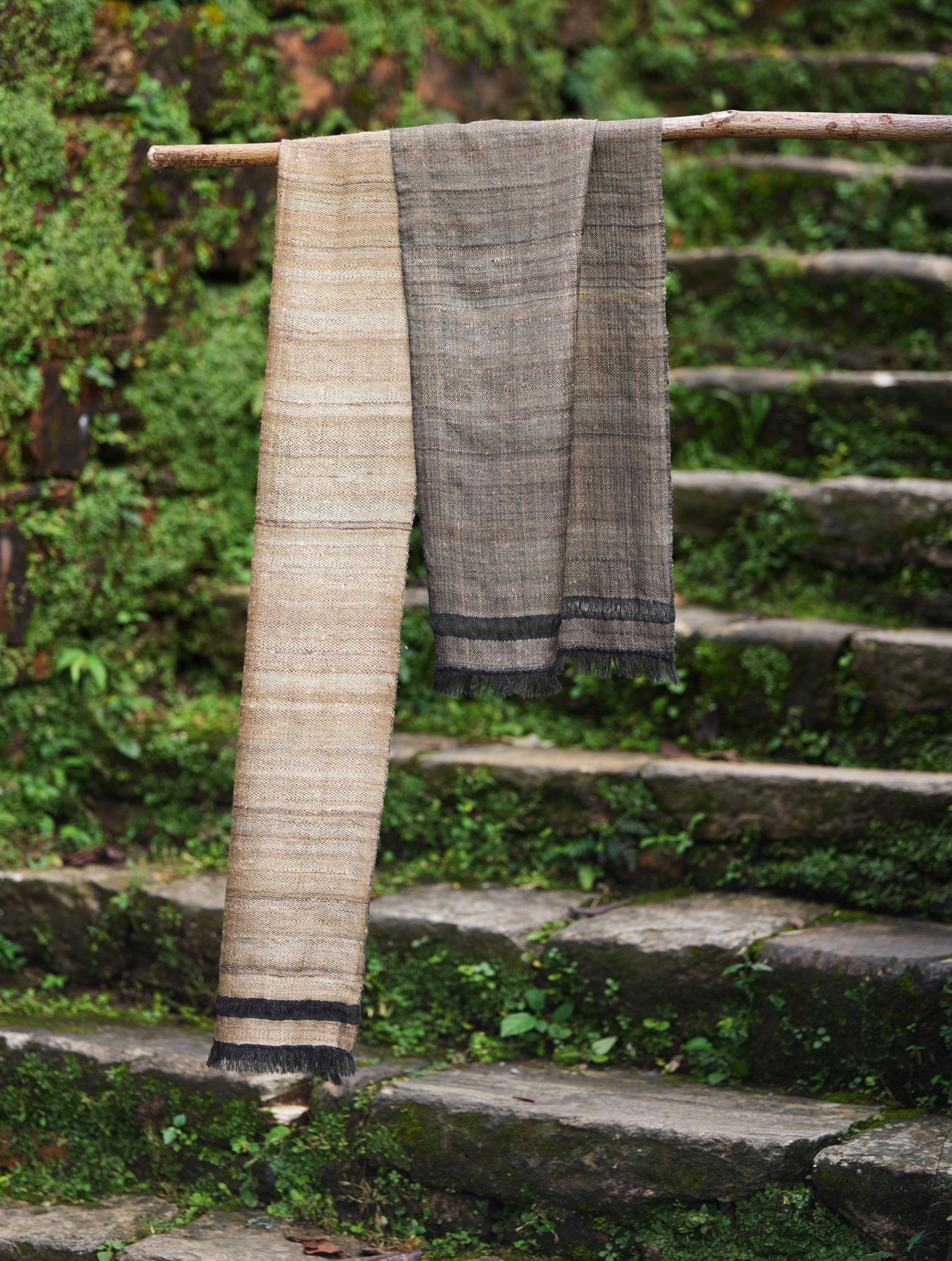 Tussar Silk and Merino Wool Stole | Gold and Black