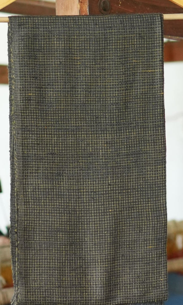 Textured Eri Silk Stole | Black & Yellow checks