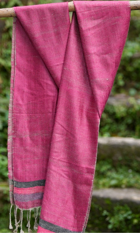 Zig-Zag Twill Eri Silk Scarf | Light Maroon with Stripes Border