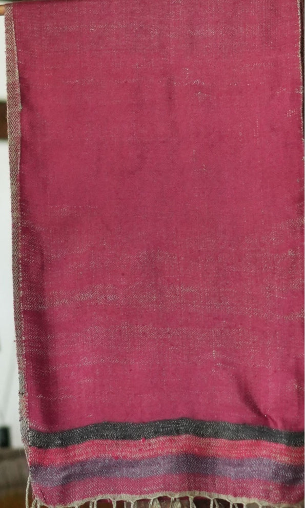 Zig-Zag Twill Eri Silk Scarf | Light Maroon with Stripes Border
