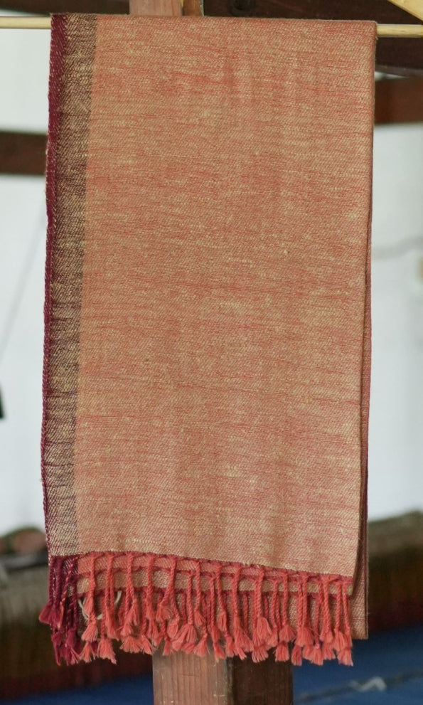 Dawn to Dusk Eri Silk & Merino Wool Stole | Orange with Maroon Border