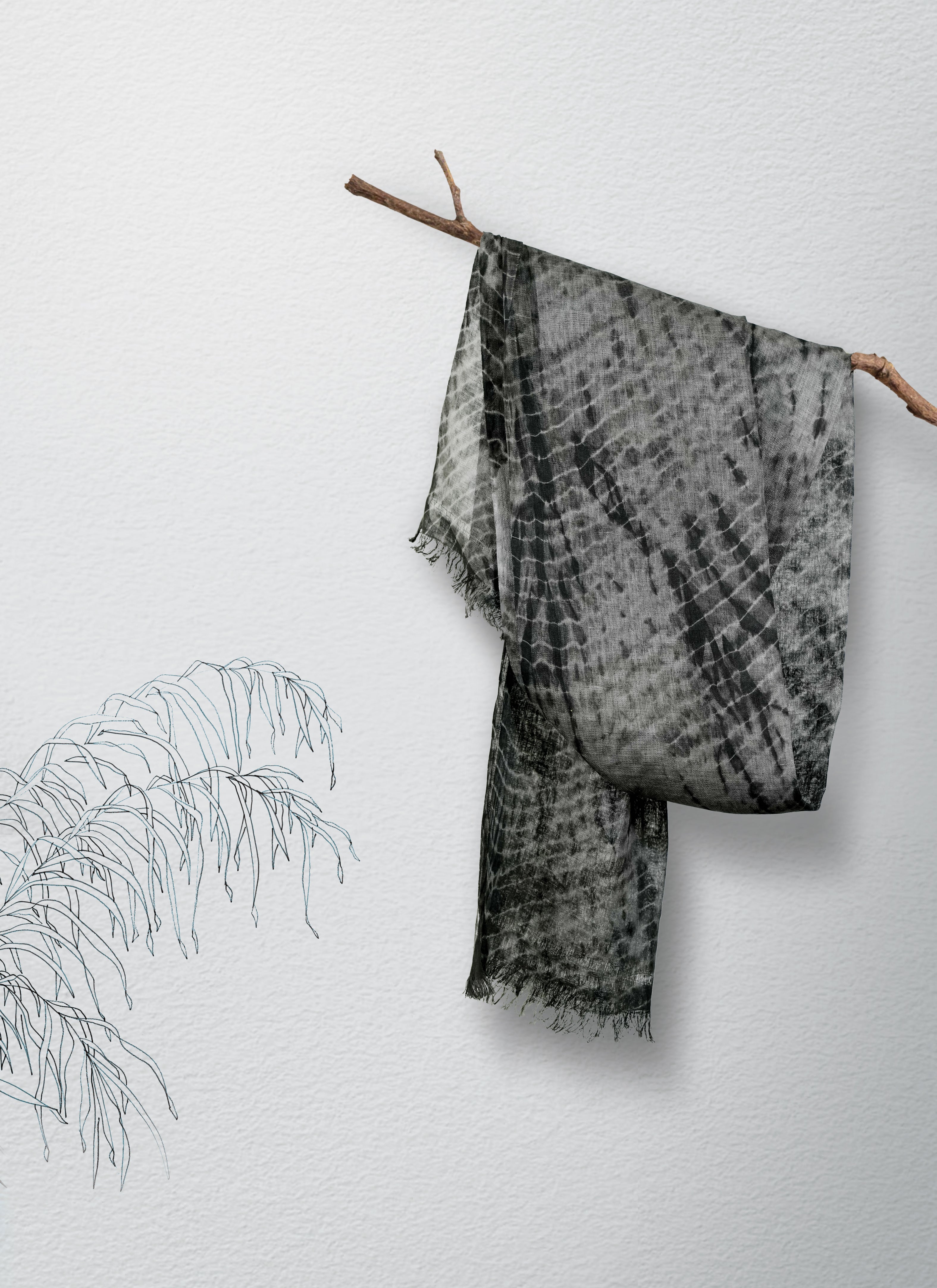 Ash and gray Linen Stole | Tie-Dye in Black and Grey
