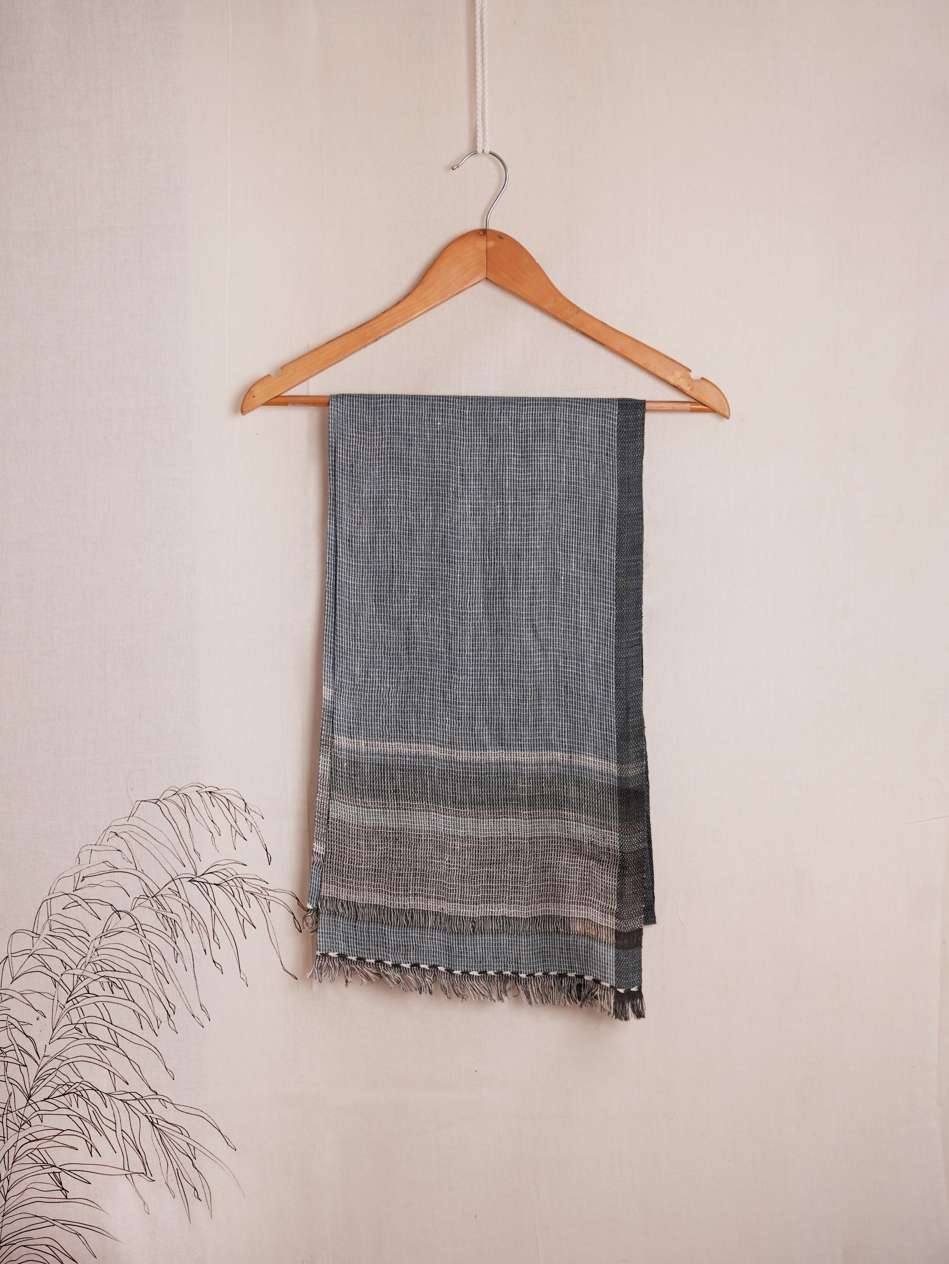 Graphite Grid Merino Wool Scarf | Indigo with White Checks