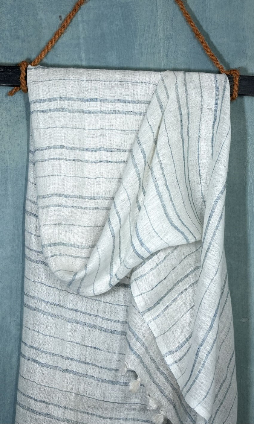 Skyline Stripes Linen Stole | Indigo with white Stripes