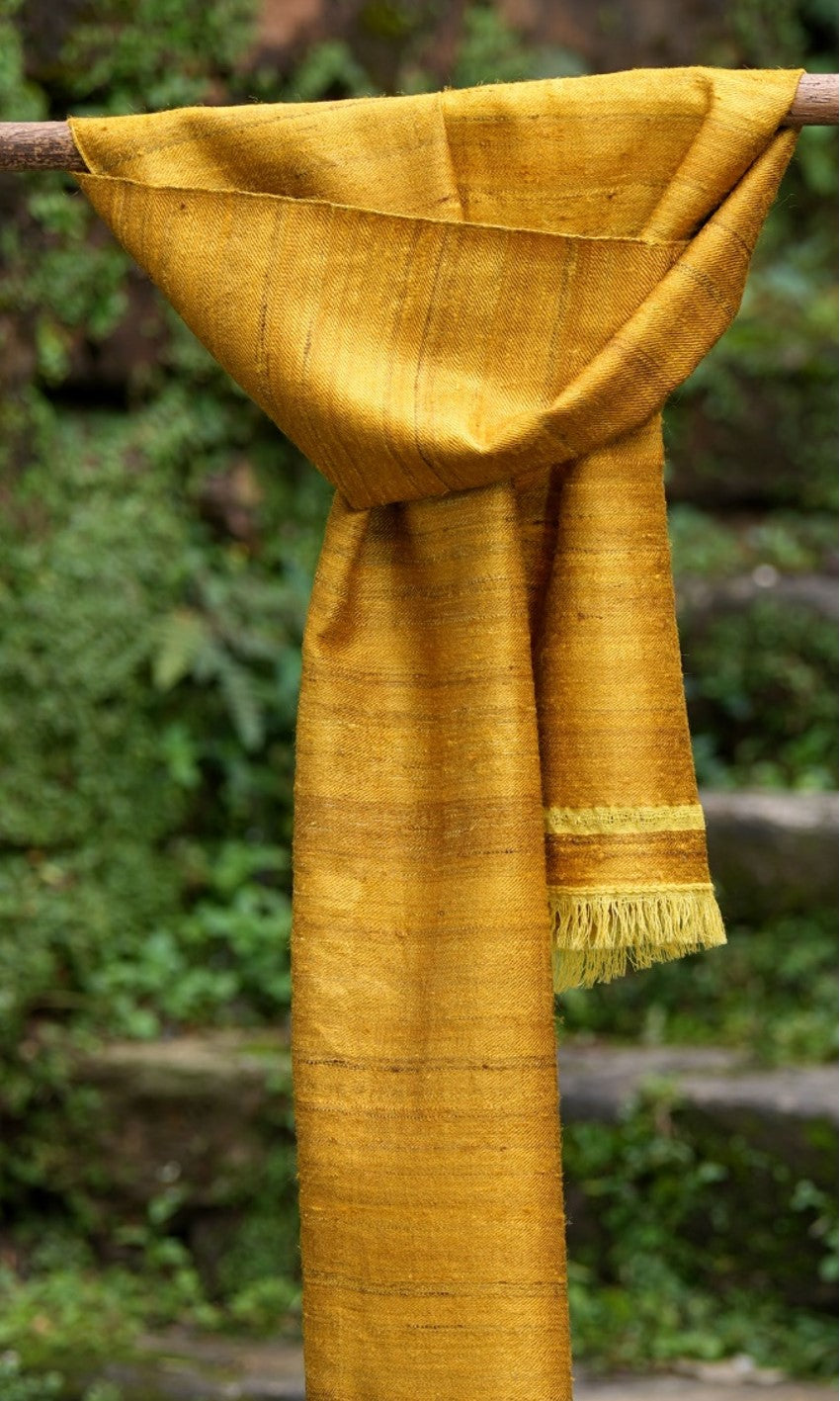 Golden Glow Tussar silk & Merino Wool Scarf | Golden Yellow