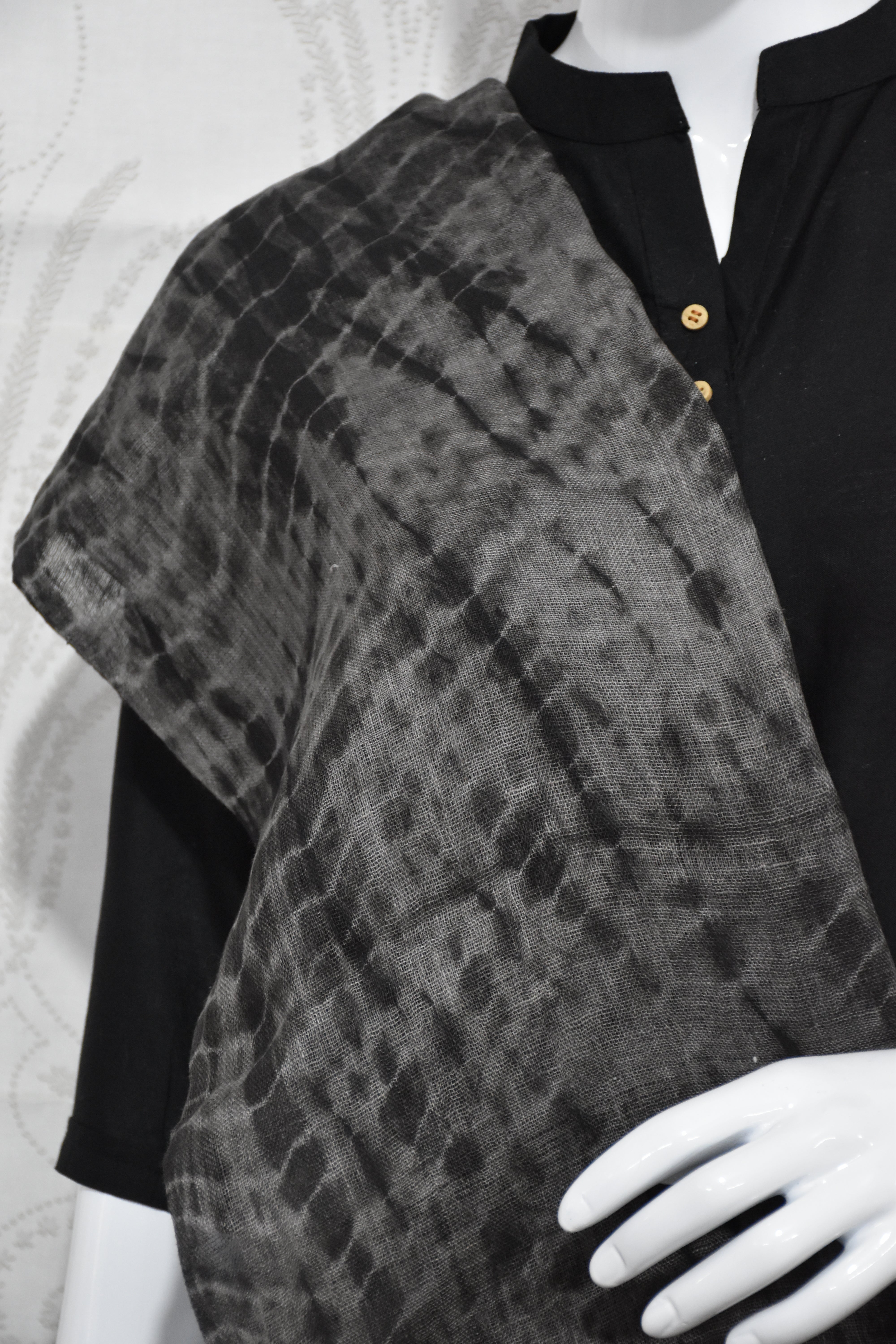 Ash and gray Linen Stole | Tie-Dye in Black and Grey