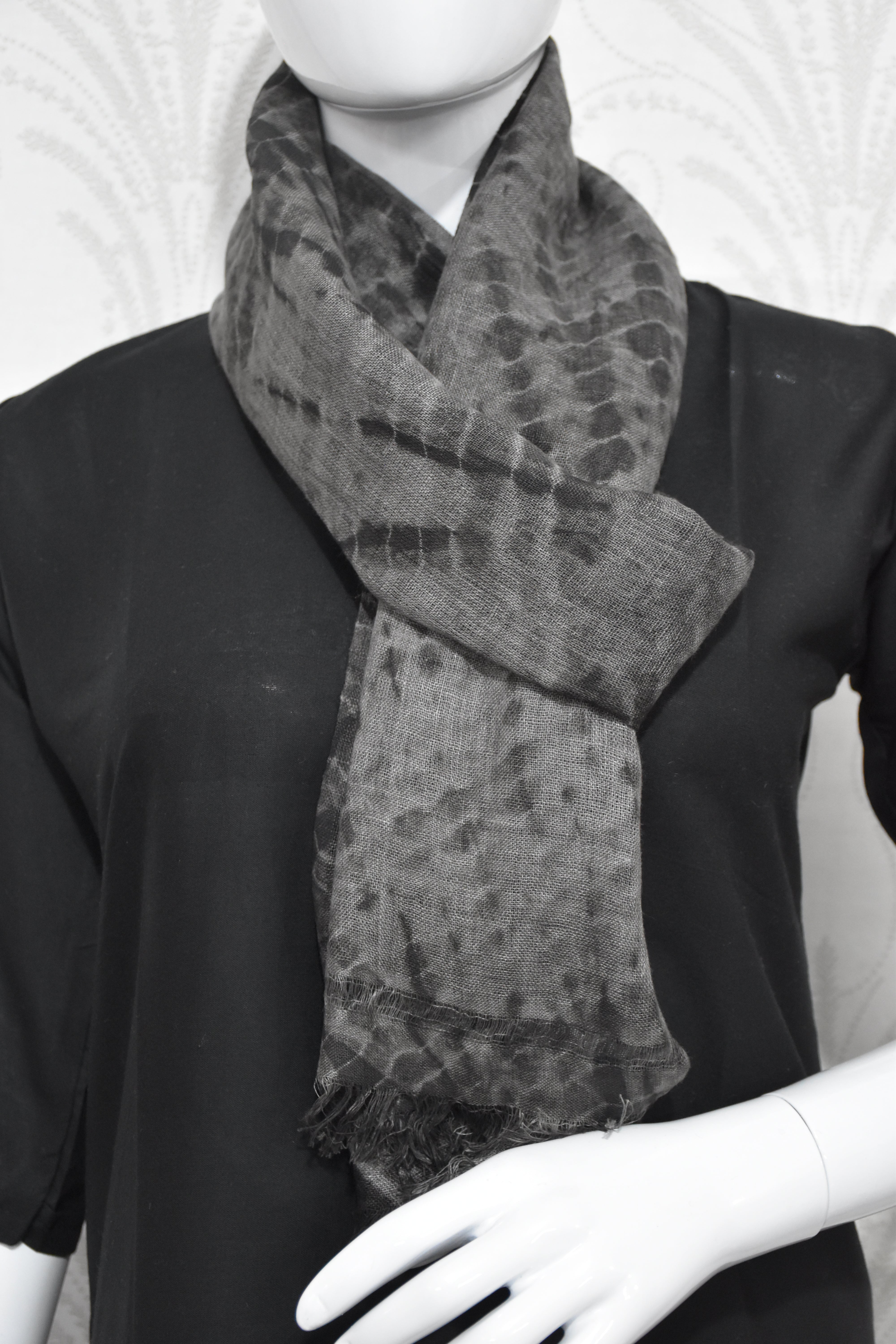 Ash and gray Linen Stole | Tie-Dye in Black and Grey