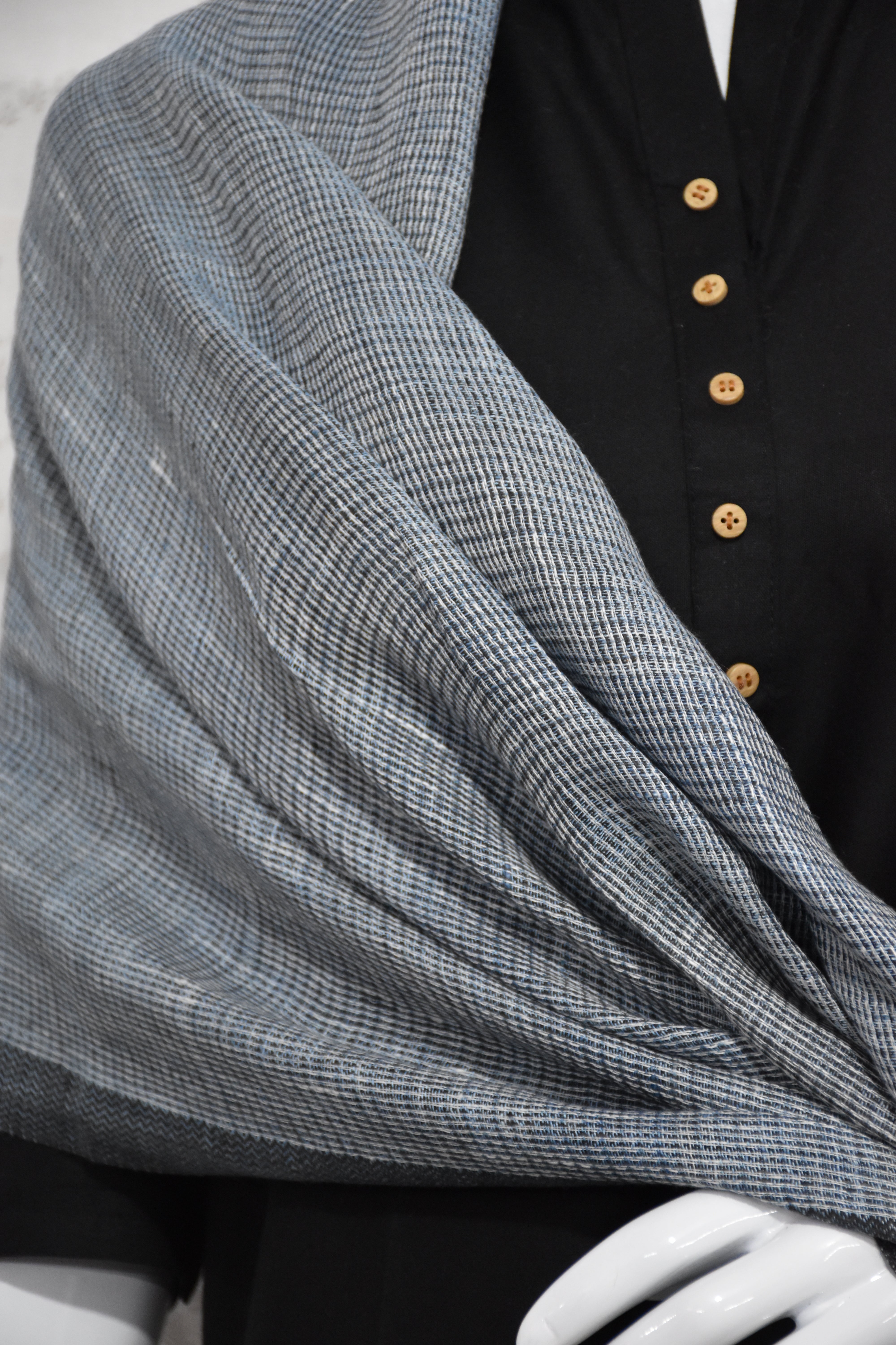 Graphite Grid Merino Wool Scarf | Indigo with White Checks