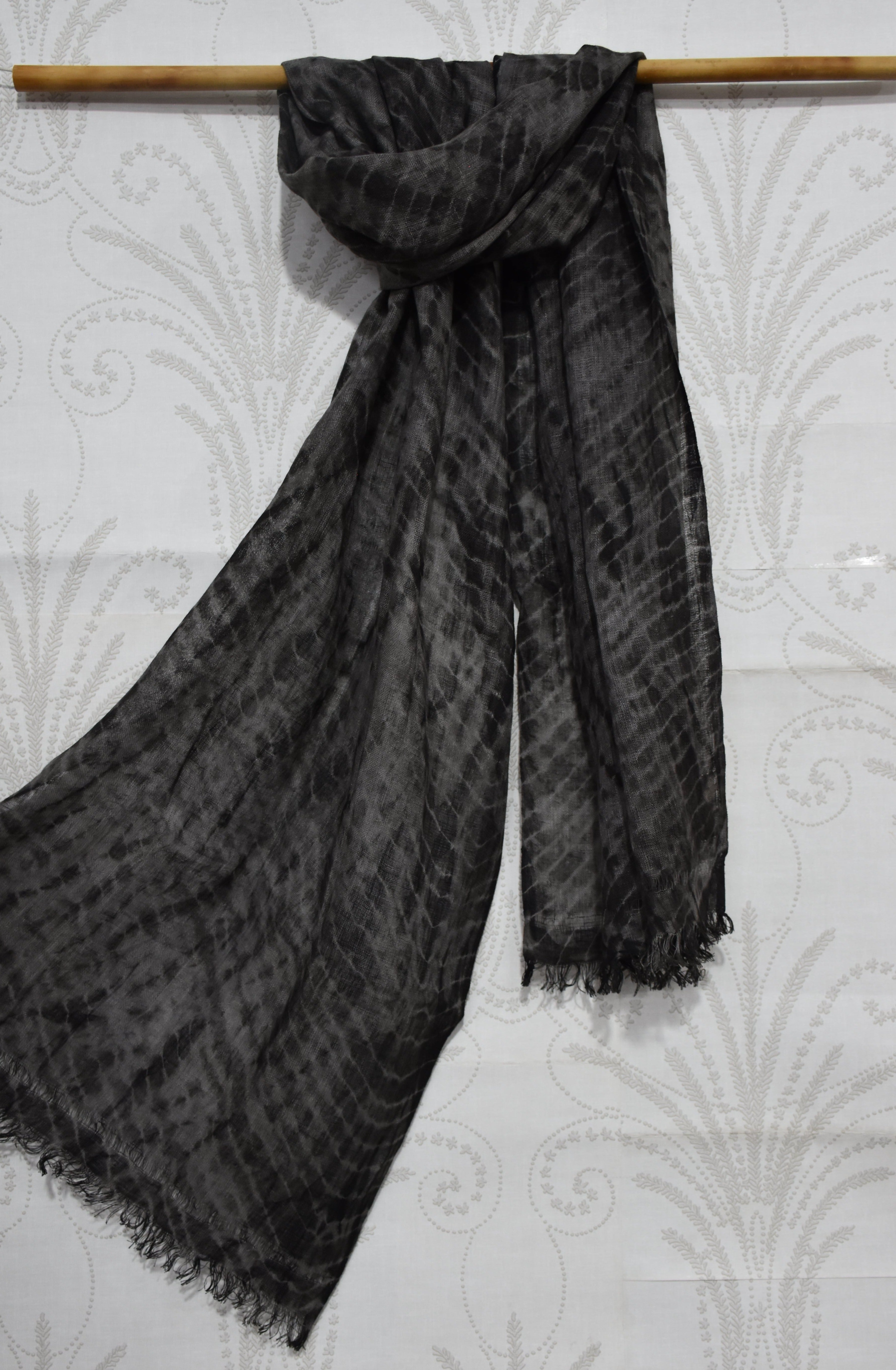 Ash and gray Linen Stole | Tie-Dye in Black and Grey