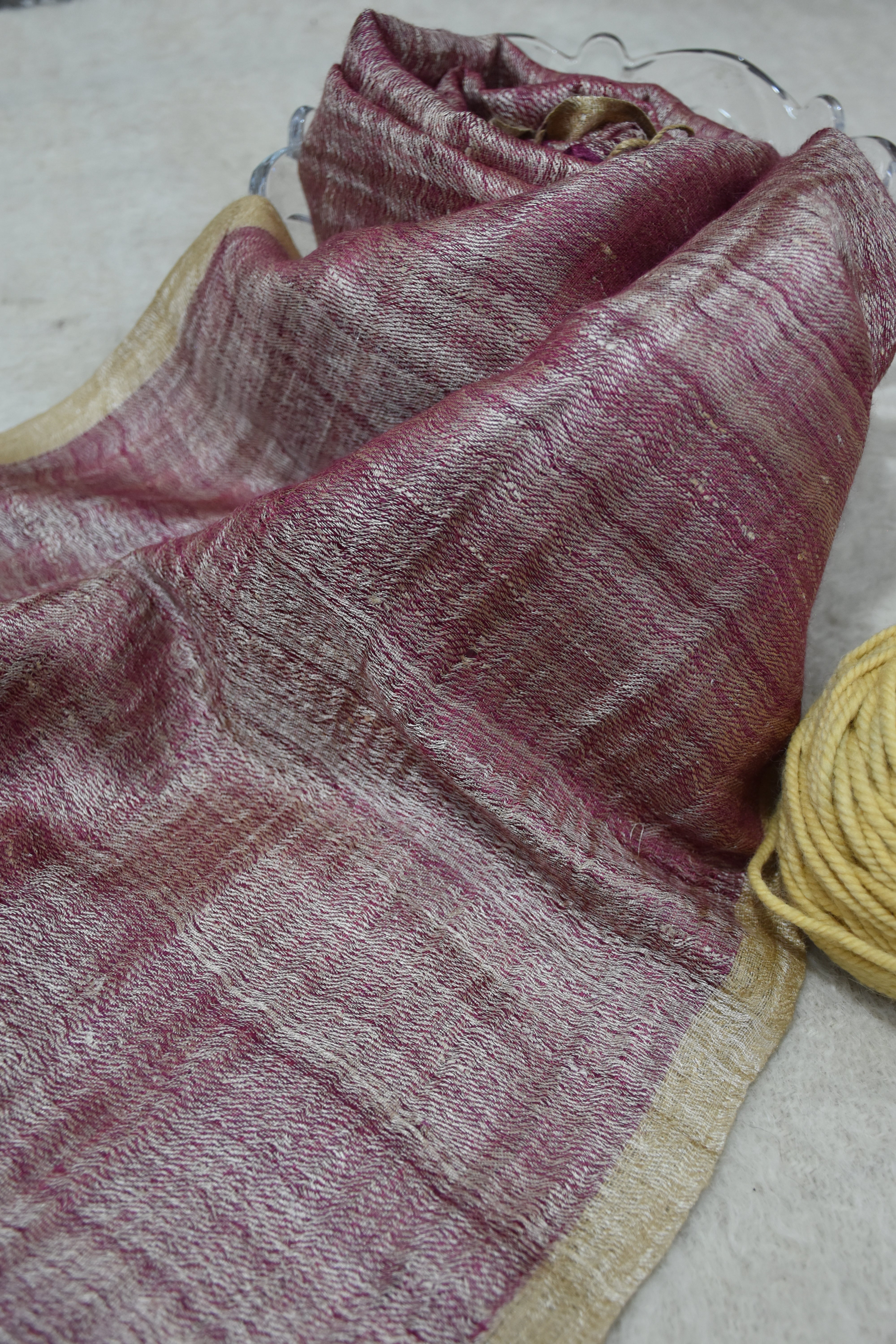 Shimmer Eri-Muga Silk Stole | Raspberry with Gold border
