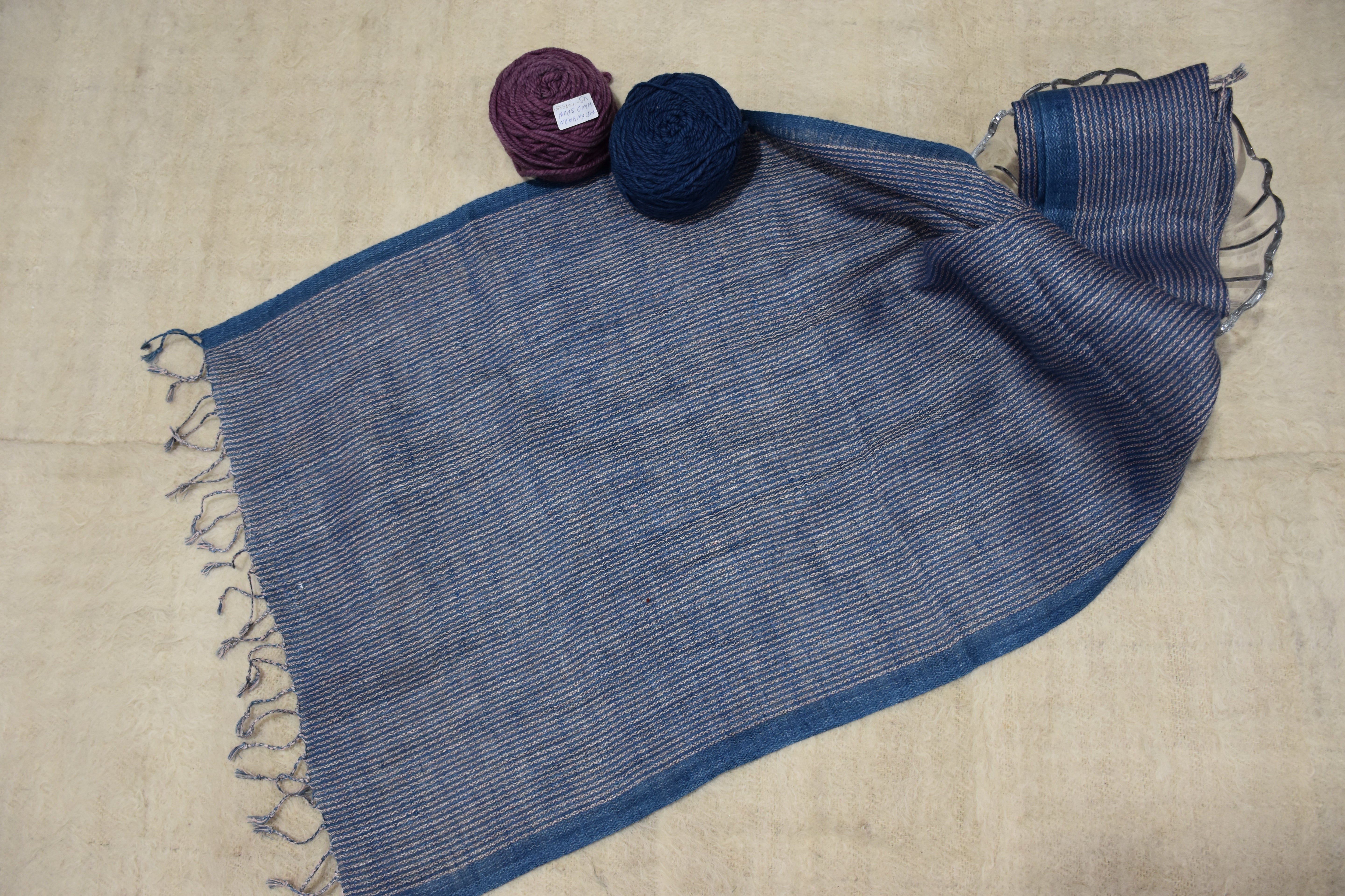 Indigo and Blush Wrap Linen Stole | Indigo and Pink stripes