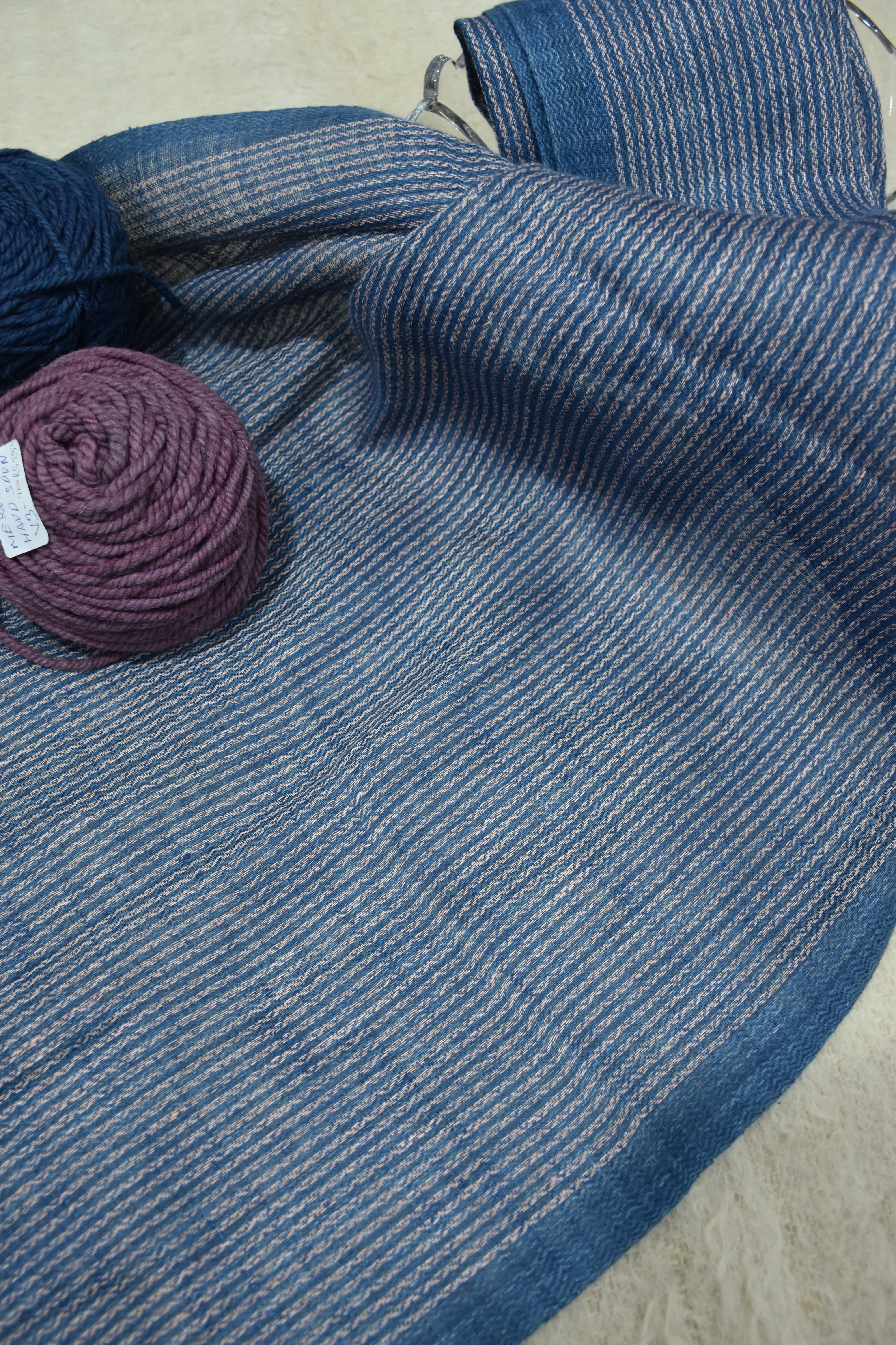 Indigo and Blush Wrap Linen Stole | Indigo and Pink stripes