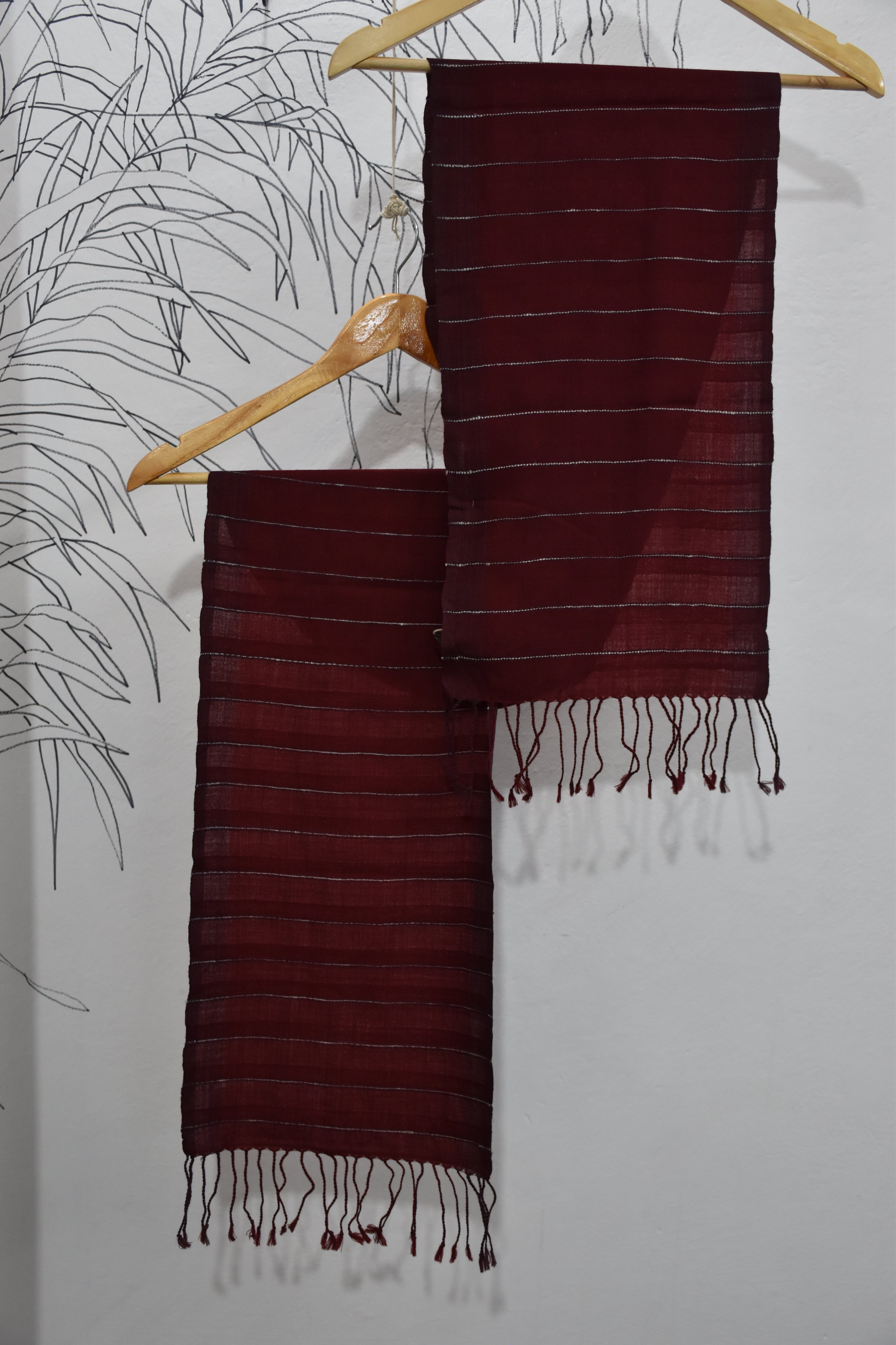 Silver lining Merino Wool Scarf | Maroon with White Stripes