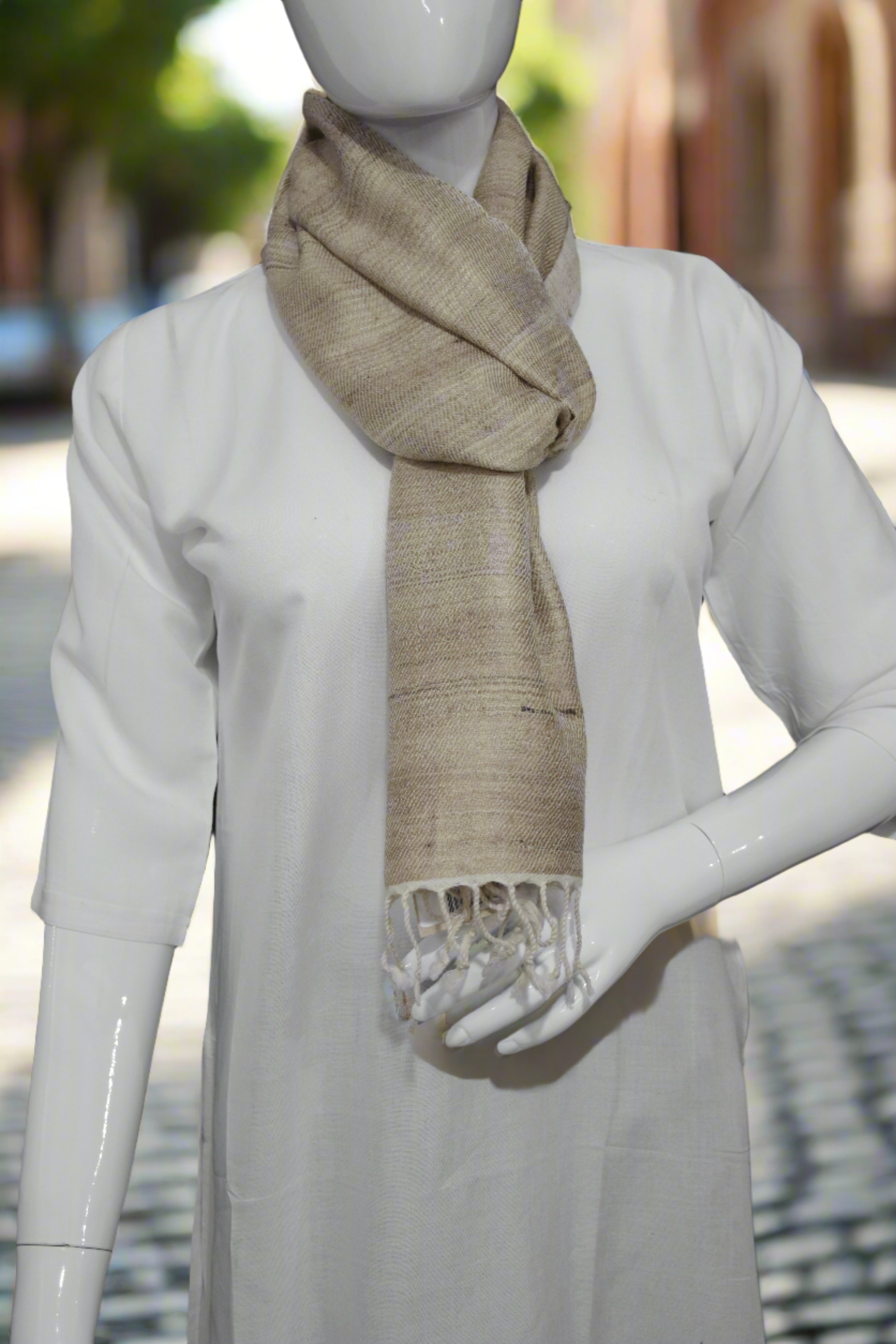 Reversible Tussar Silk & Merino Wool Scarf | Magnolia White