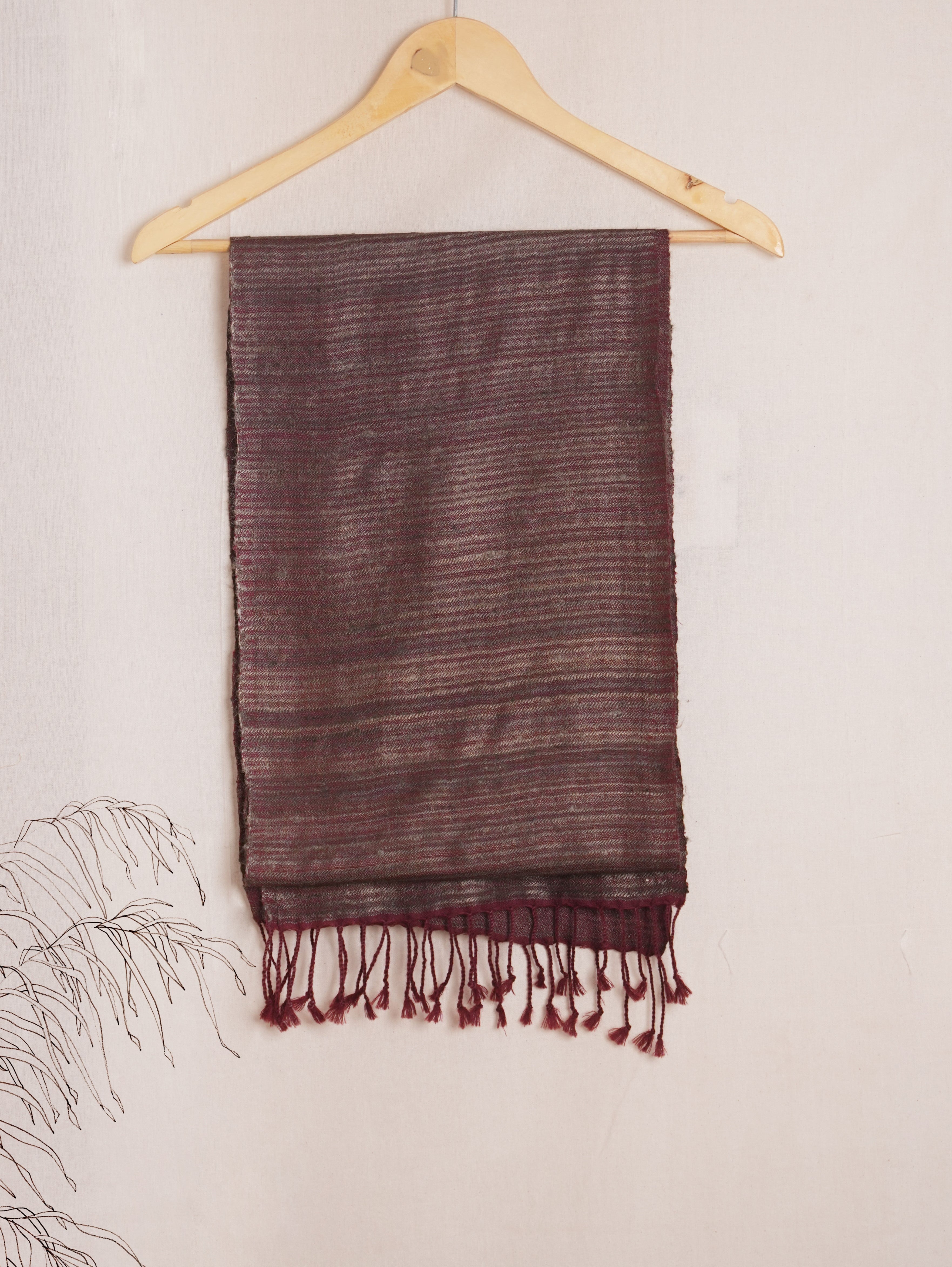 Striped Tussar Silk & Merino Wool Scarf | Maroon and Gold