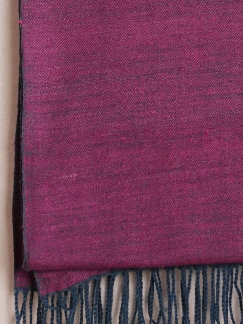 Dark Raspberry Tussar Silk & Merino Wool Stole | Solid Indigo & Pink