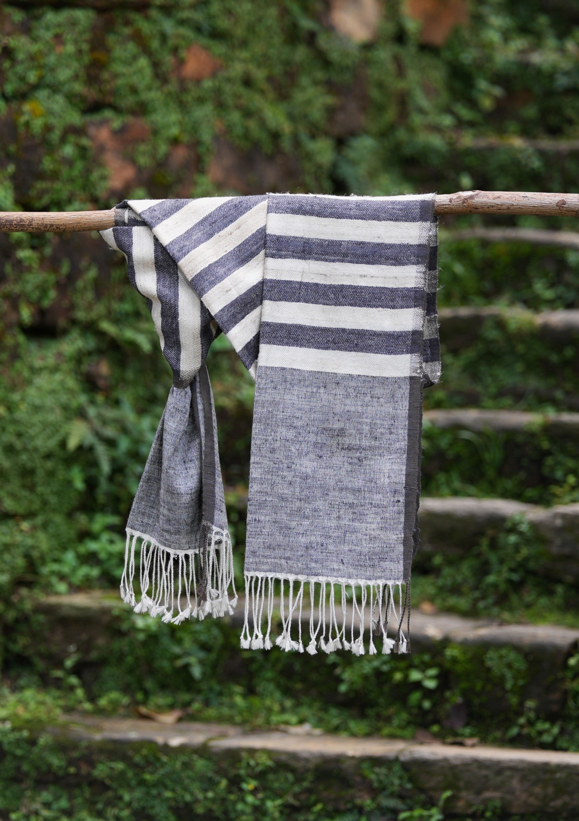 Brown - Handwoven Tussar x Merino Wool Tie-Dye Shibori Stole 03