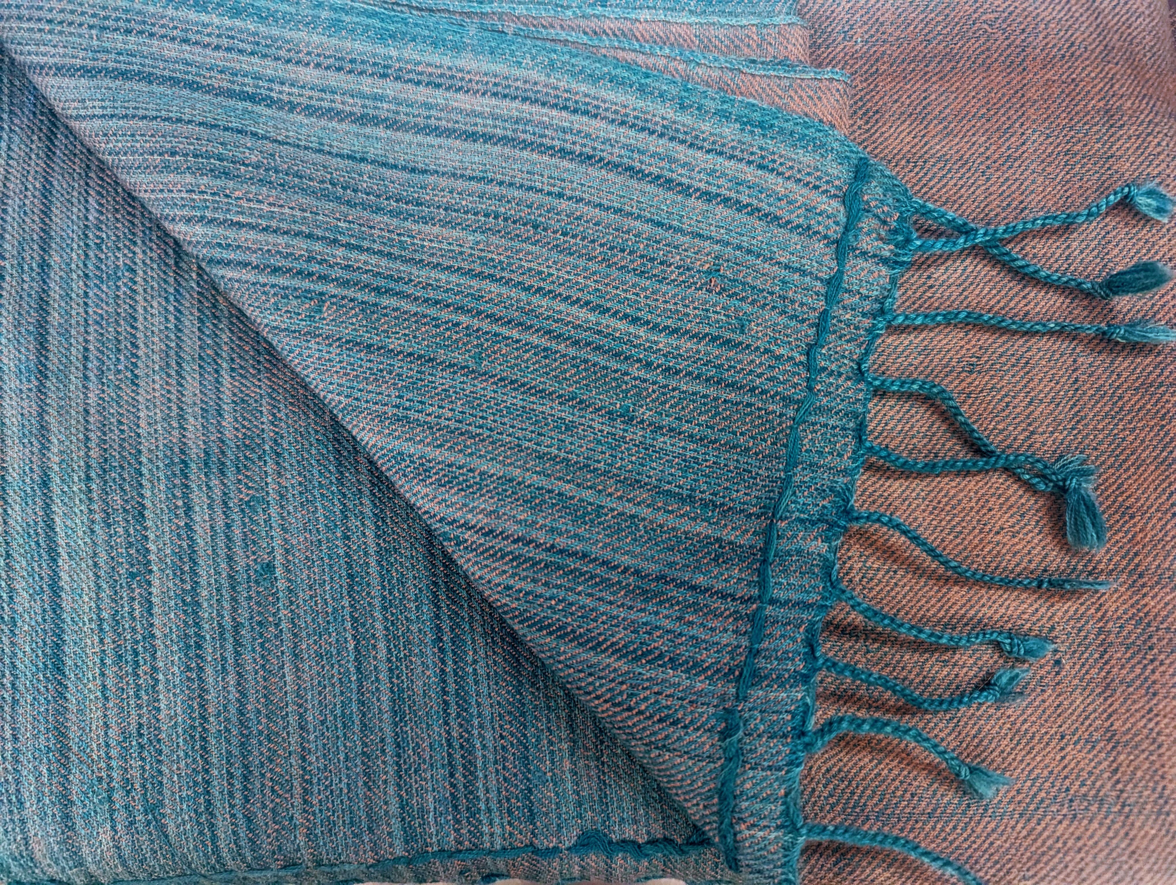 Reversible Pure Merino Wool Stole | Indigo & Walnut Brown