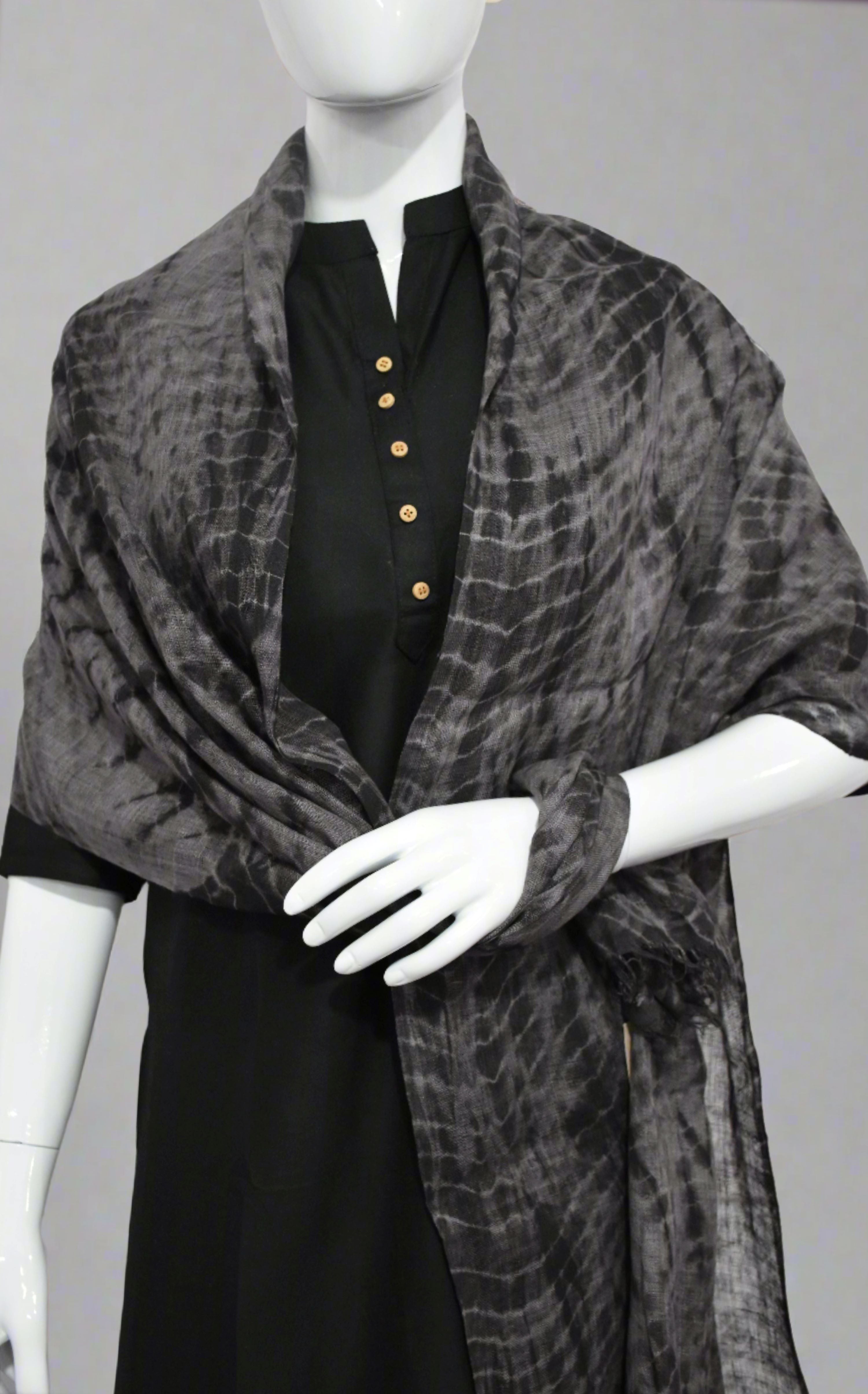Ash and gray Linen Stole | Tie-Dye in Black and Grey