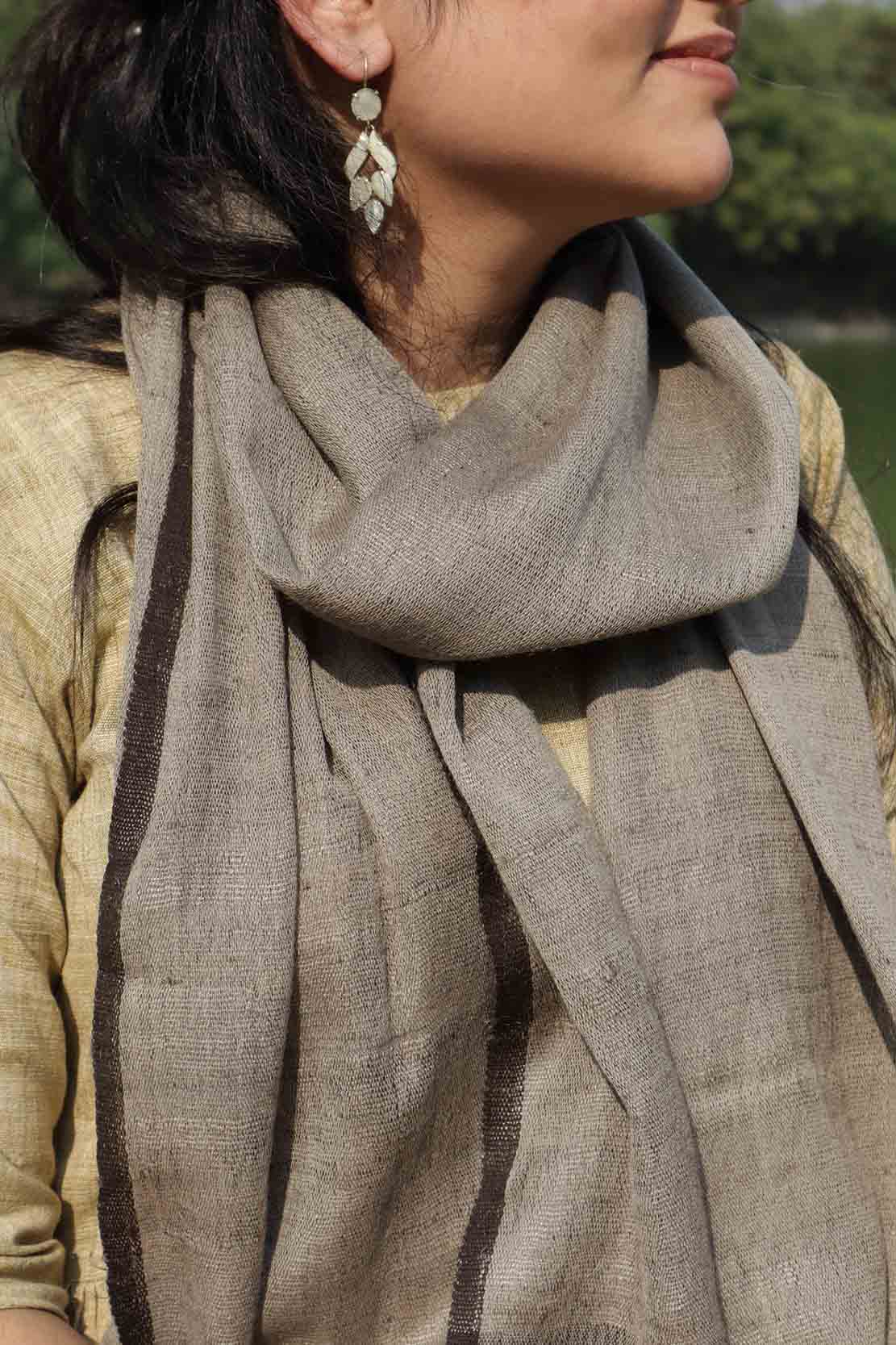 Slate and Shadow Eri Silk & Merino Wool Stole | Grey with Black border