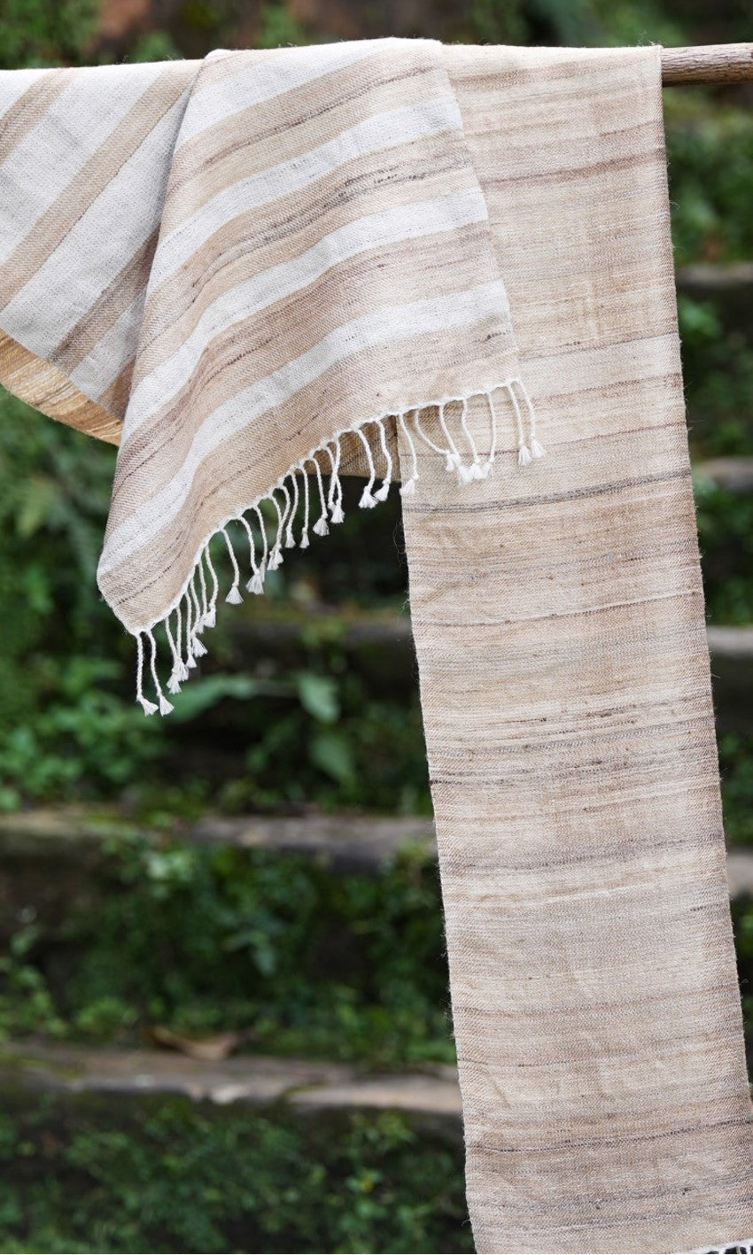 Mélange Tussar Silk & Merino Wool Scarf | Beige and White