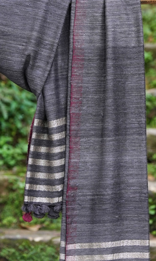 Merino Wool Shawl | Charcoal Black with Gold Stripes