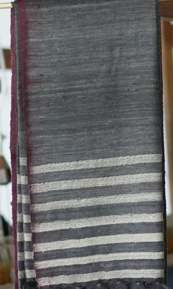 Merino Wool Shawl | Charcoal Black with Gold Stripes