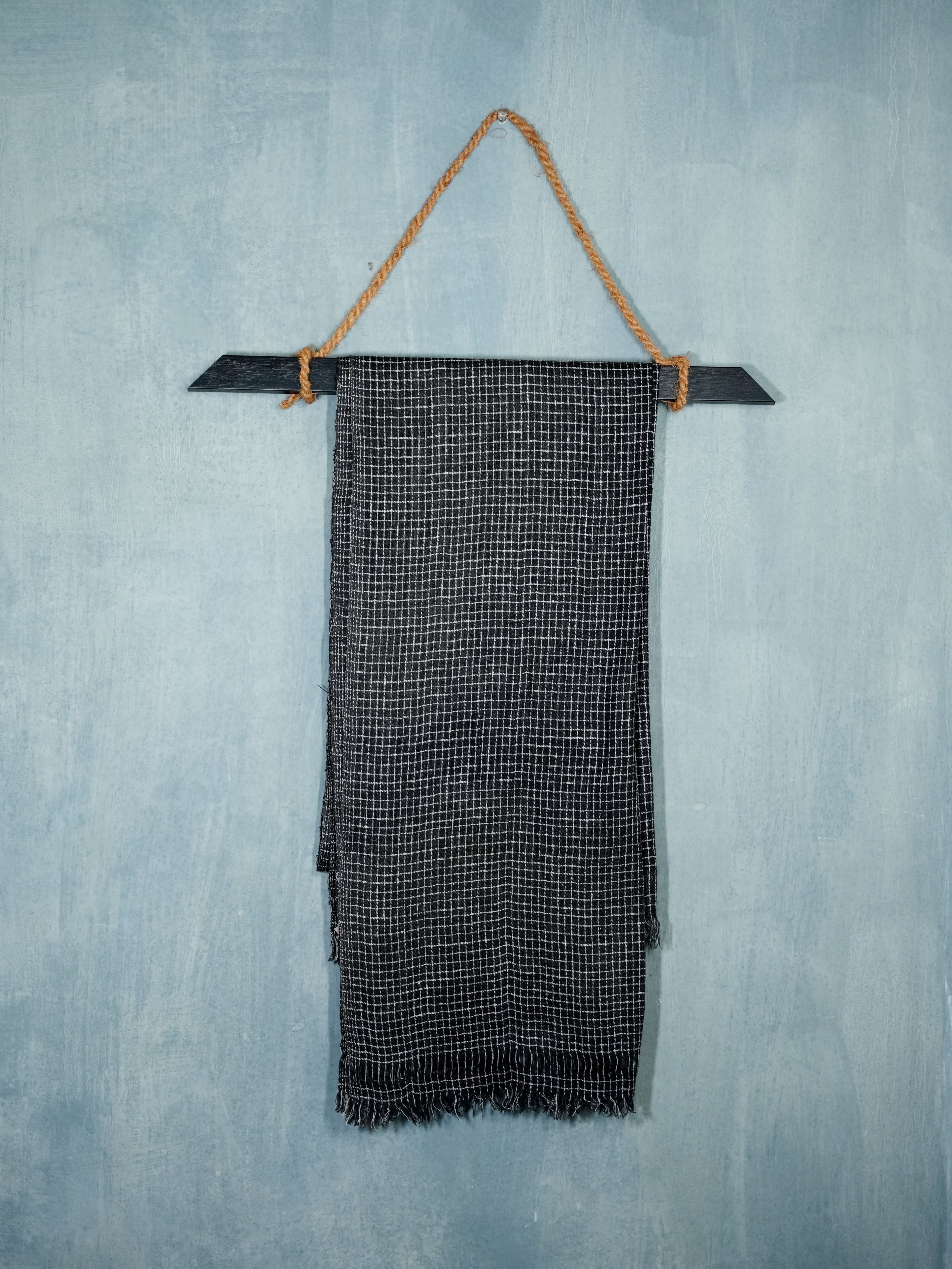 Blackout Grid Eri Silk and Linen Stole | Black and White Thin Checks