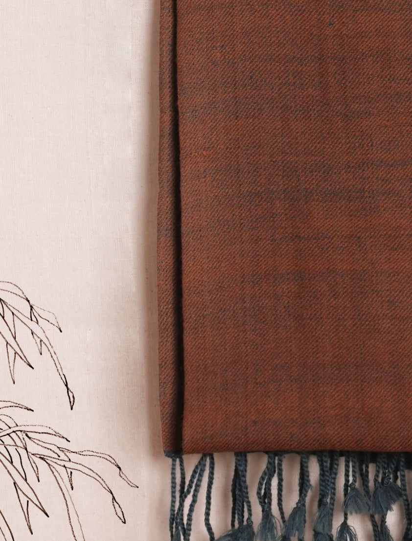 Reversible Pure Merino Wool Stole | Indigo & Walnut Brown