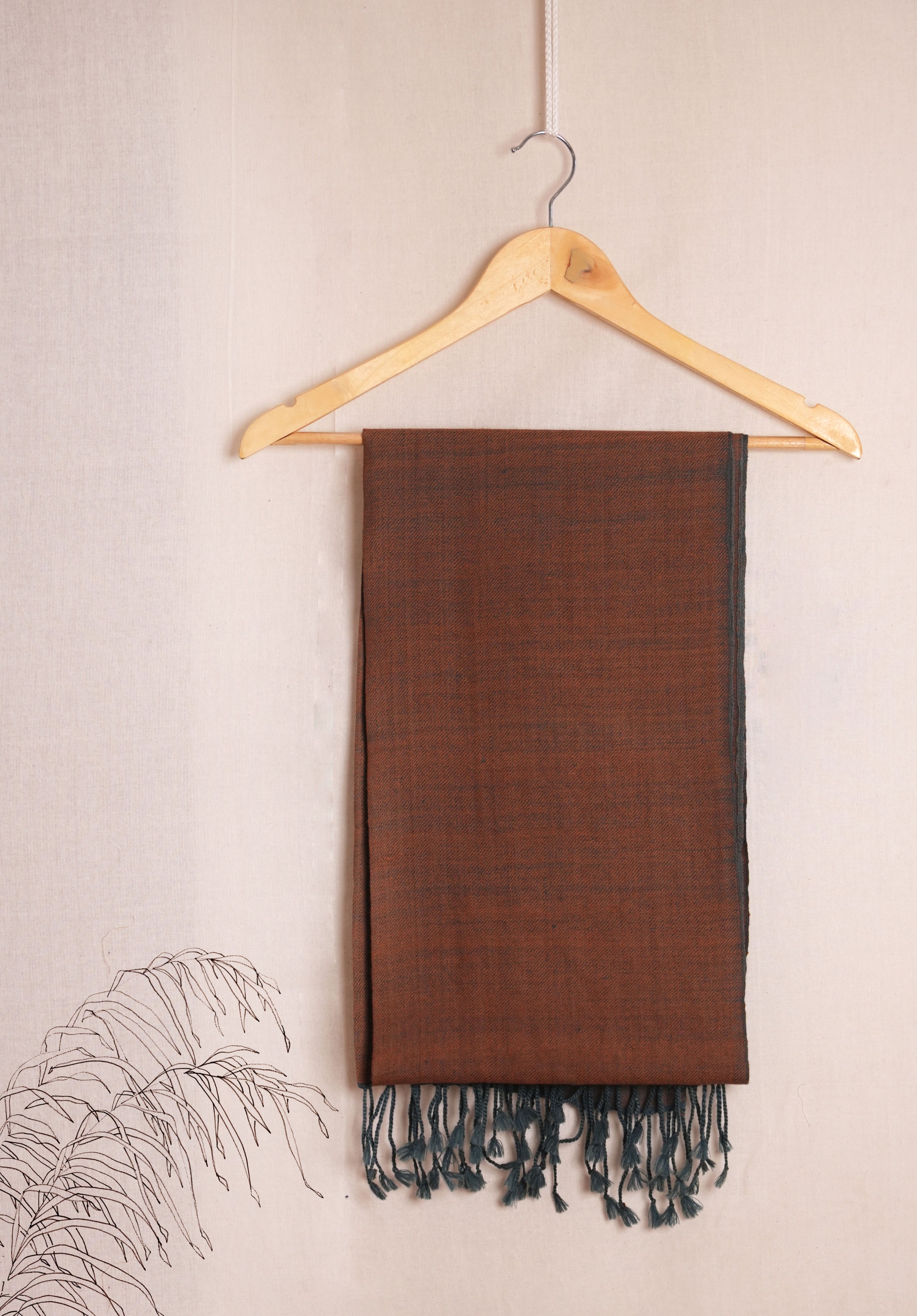 Reversible Pure Merino Wool Stole | Indigo & Walnut Brown