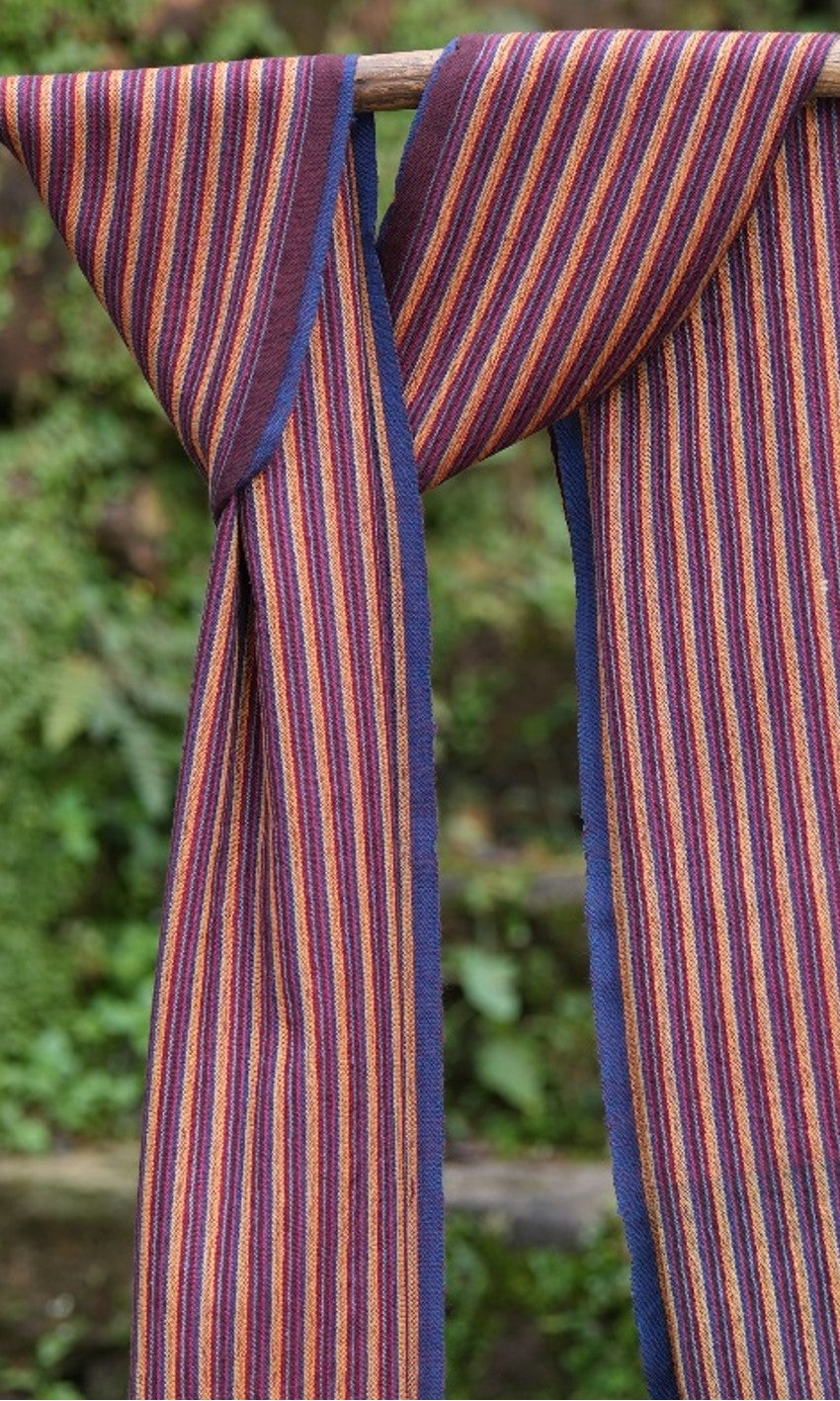 Autumn Rainbow Eri Silk & Merino Wool Stole| Multicolored Stripes