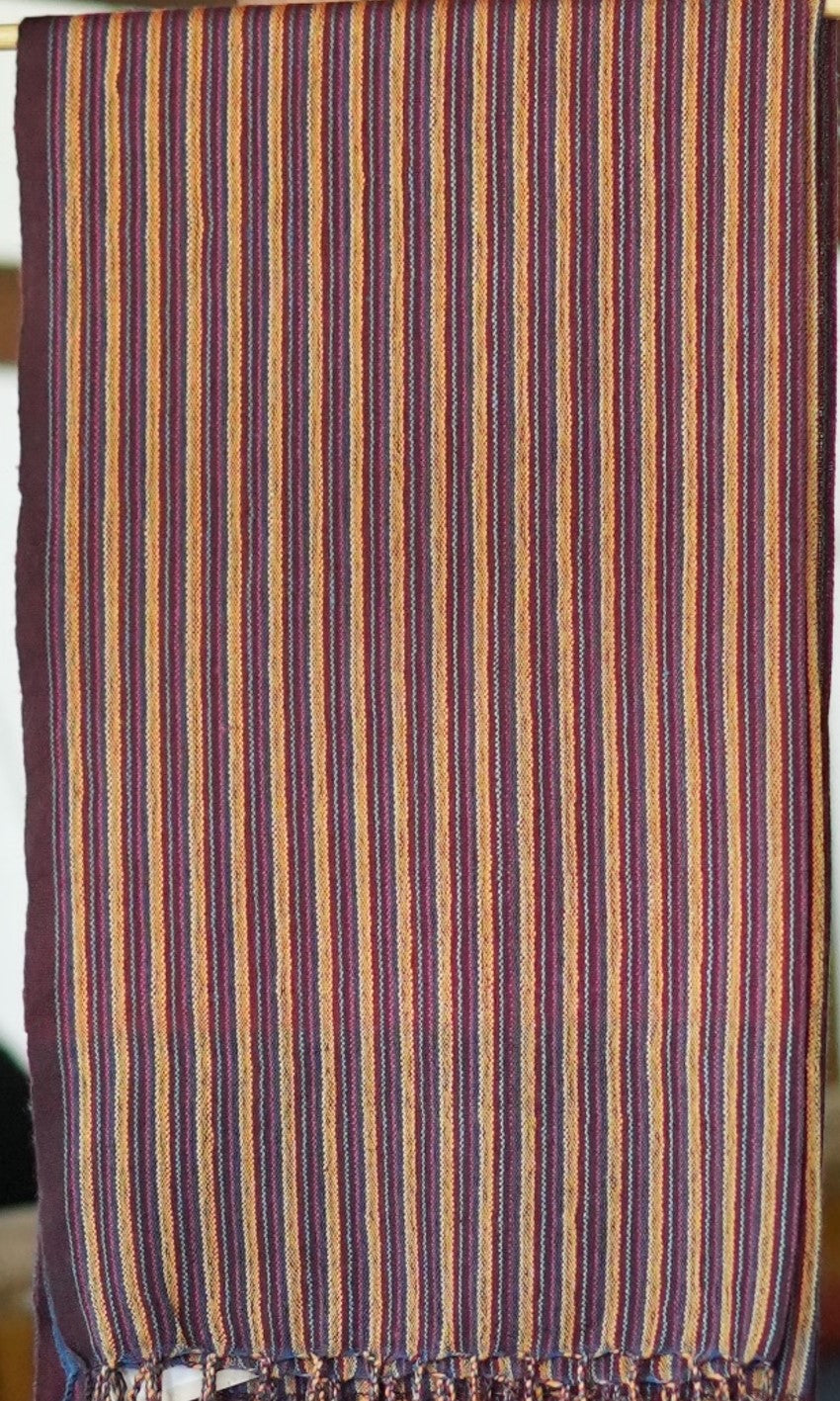 Autumn Rainbow Eri Silk & Merino Wool Stole| Multicolored Stripes