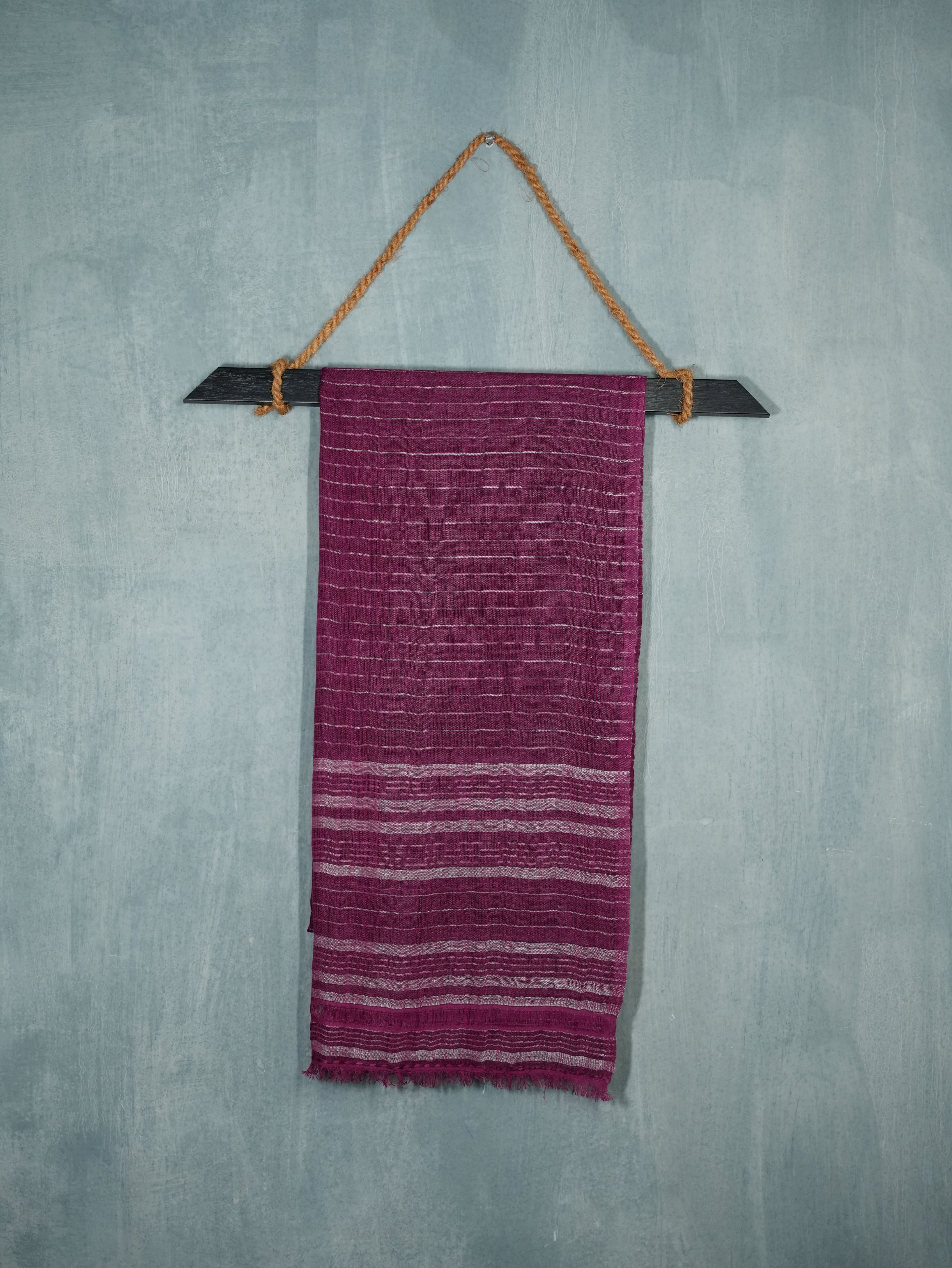Magenta Gleam Linen & Eri Silk Stole | Magenta & White stripes