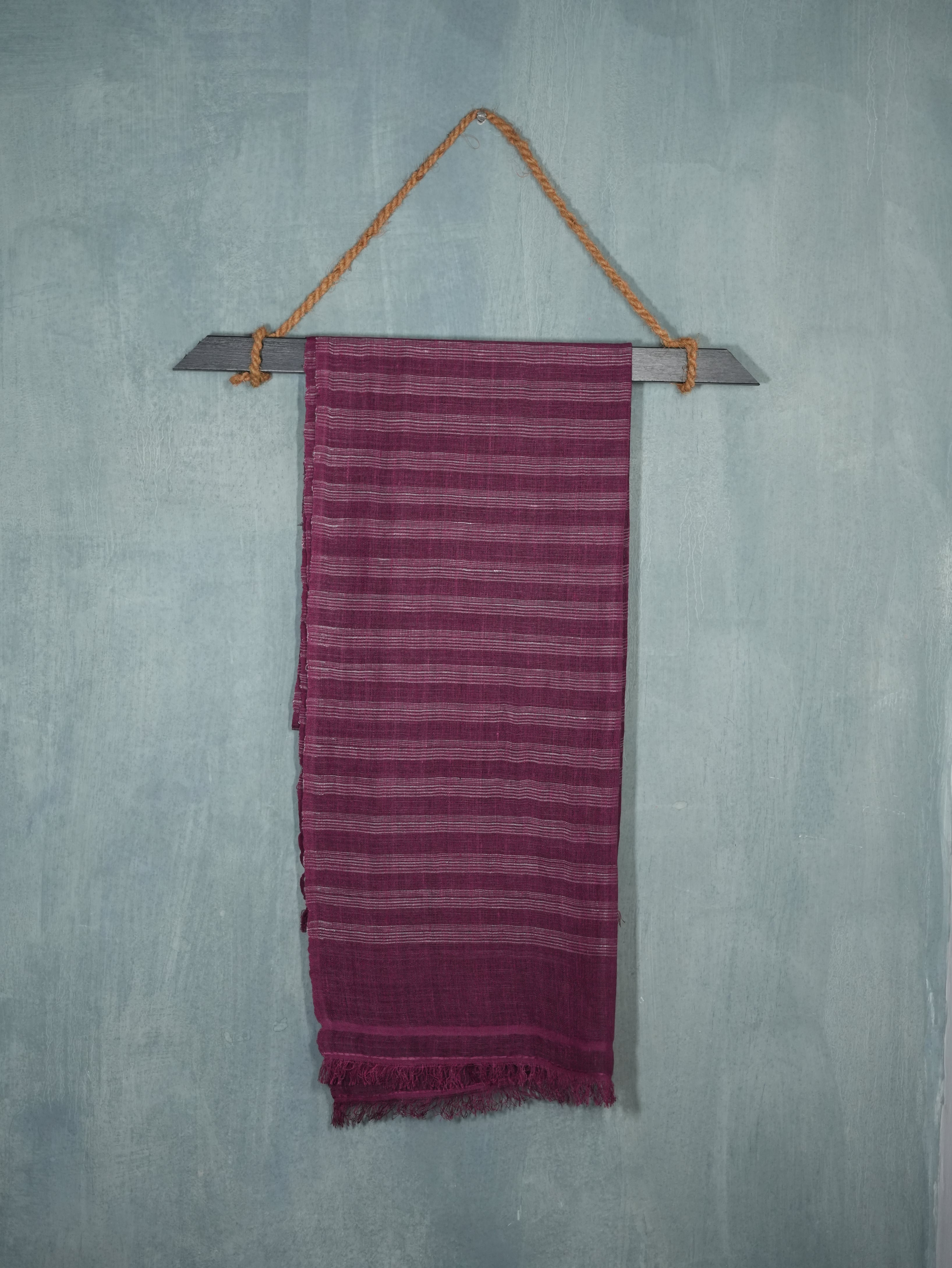 Straited Linen & Eri Silk Stole | Berry Crush with White stripes