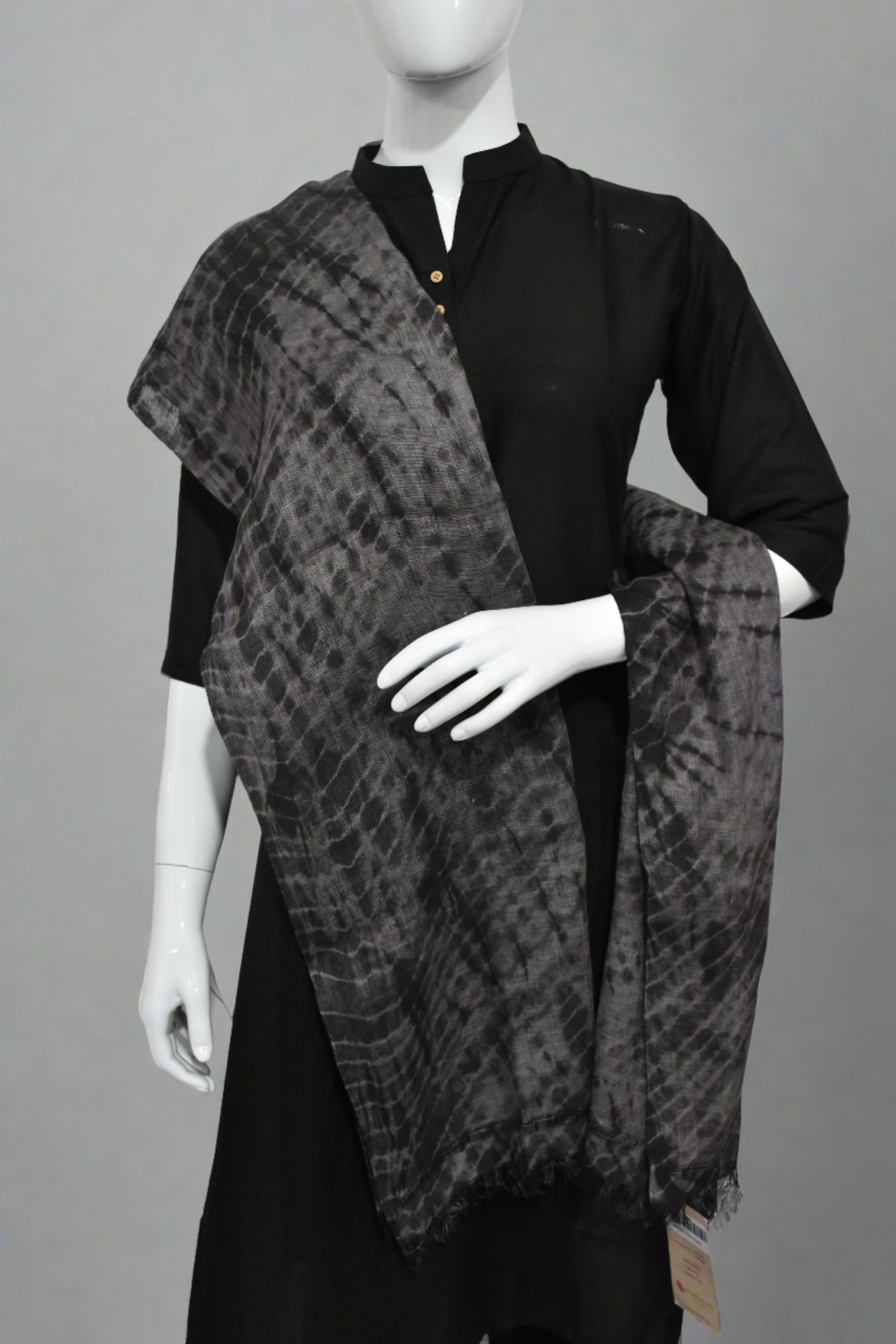 Ash and gray Linen Stole | Tie-Dye in Black and Grey