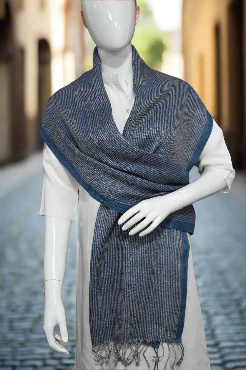 Indigo and Blush Wrap Linen Stole | Indigo and Pink stripes