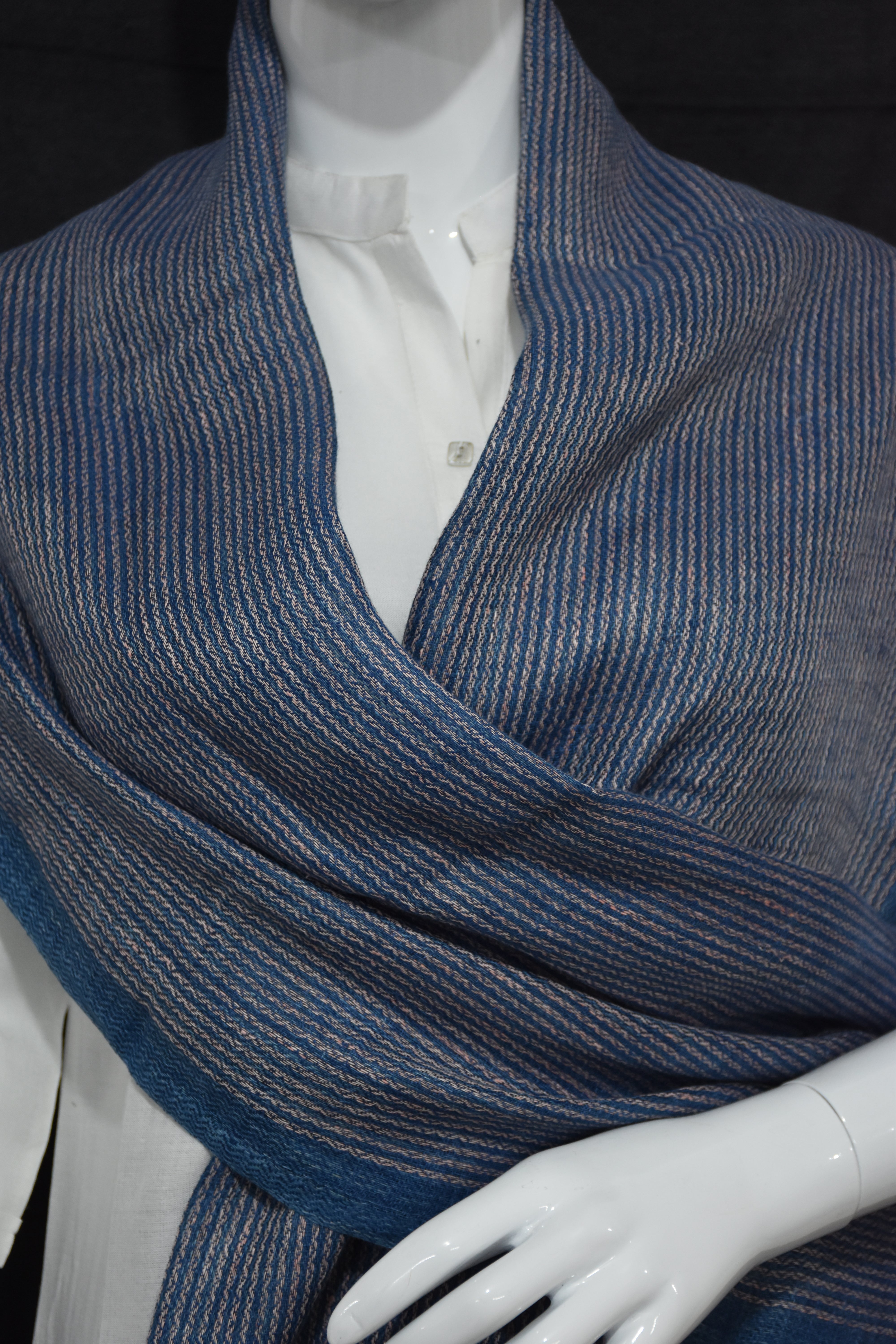 Indigo and Blush Wrap Linen Stole | Indigo and Pink stripes