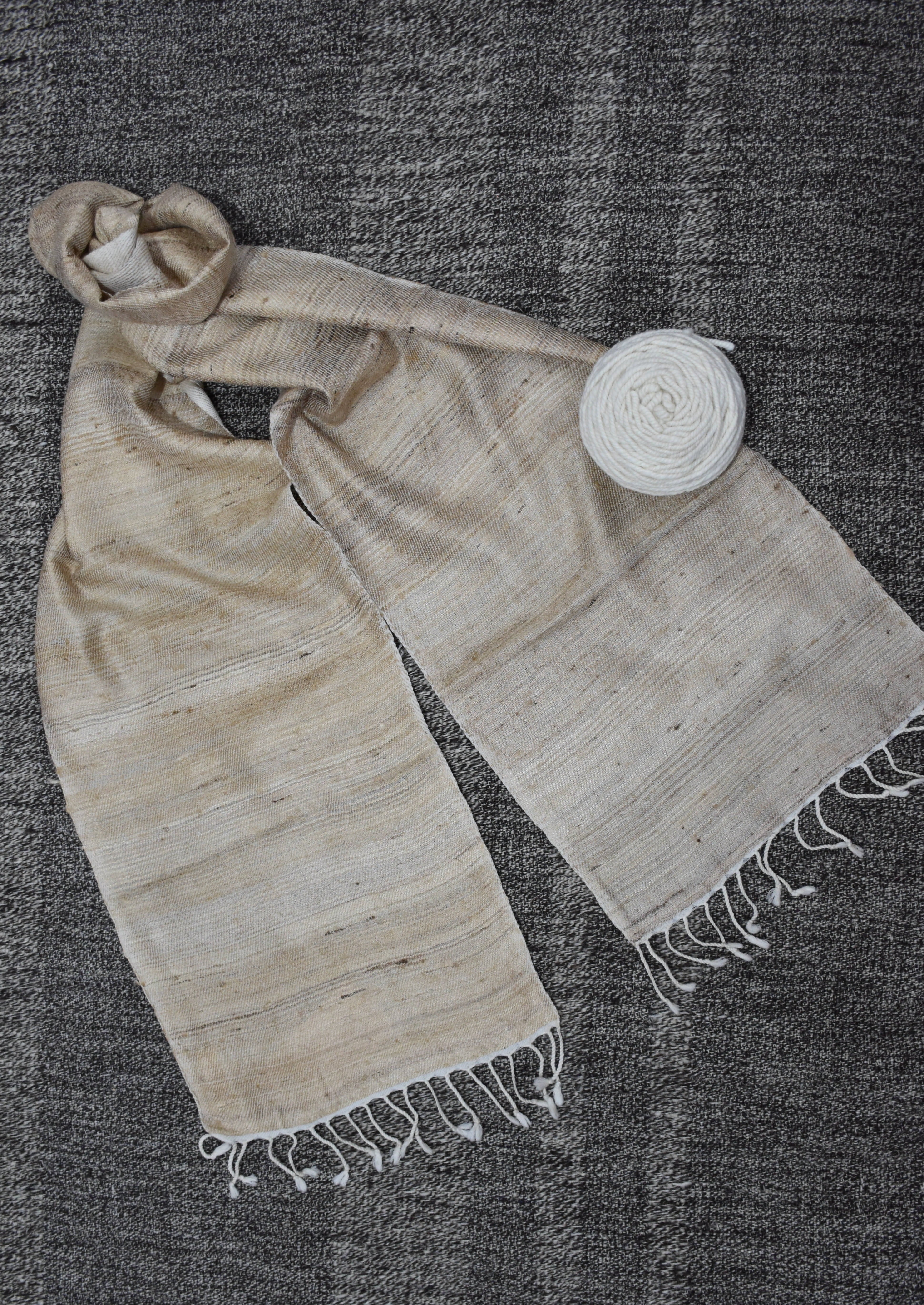 Reversible Tussar Silk & Merino Wool Scarf | Magnolia White