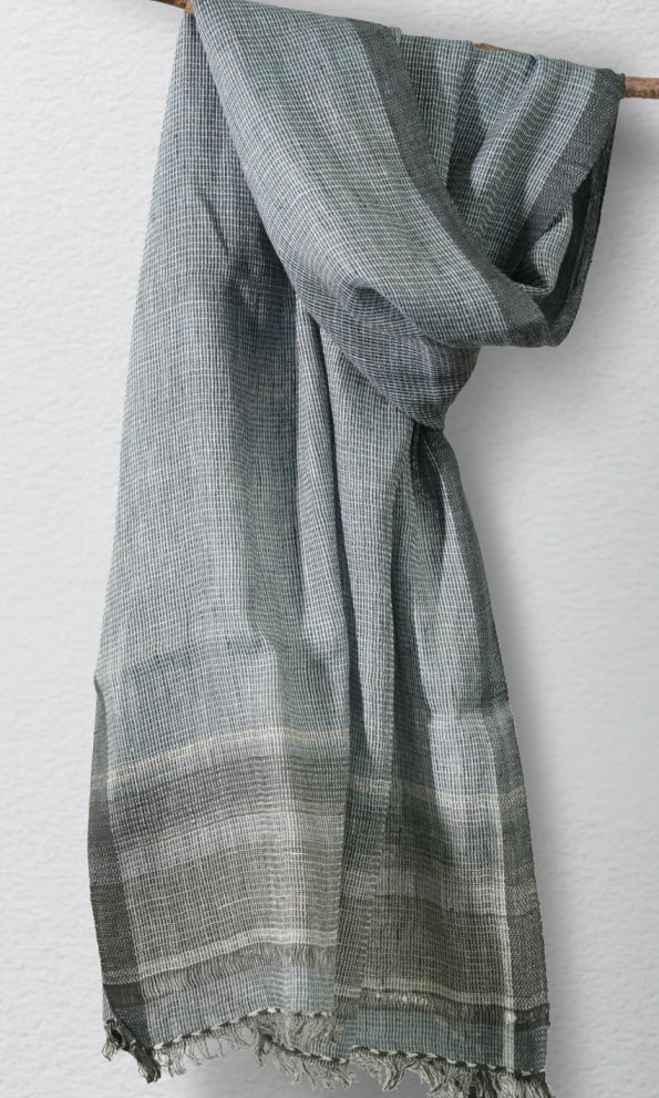 Graphite Grid Merino Wool Scarf | Indigo with White Checks