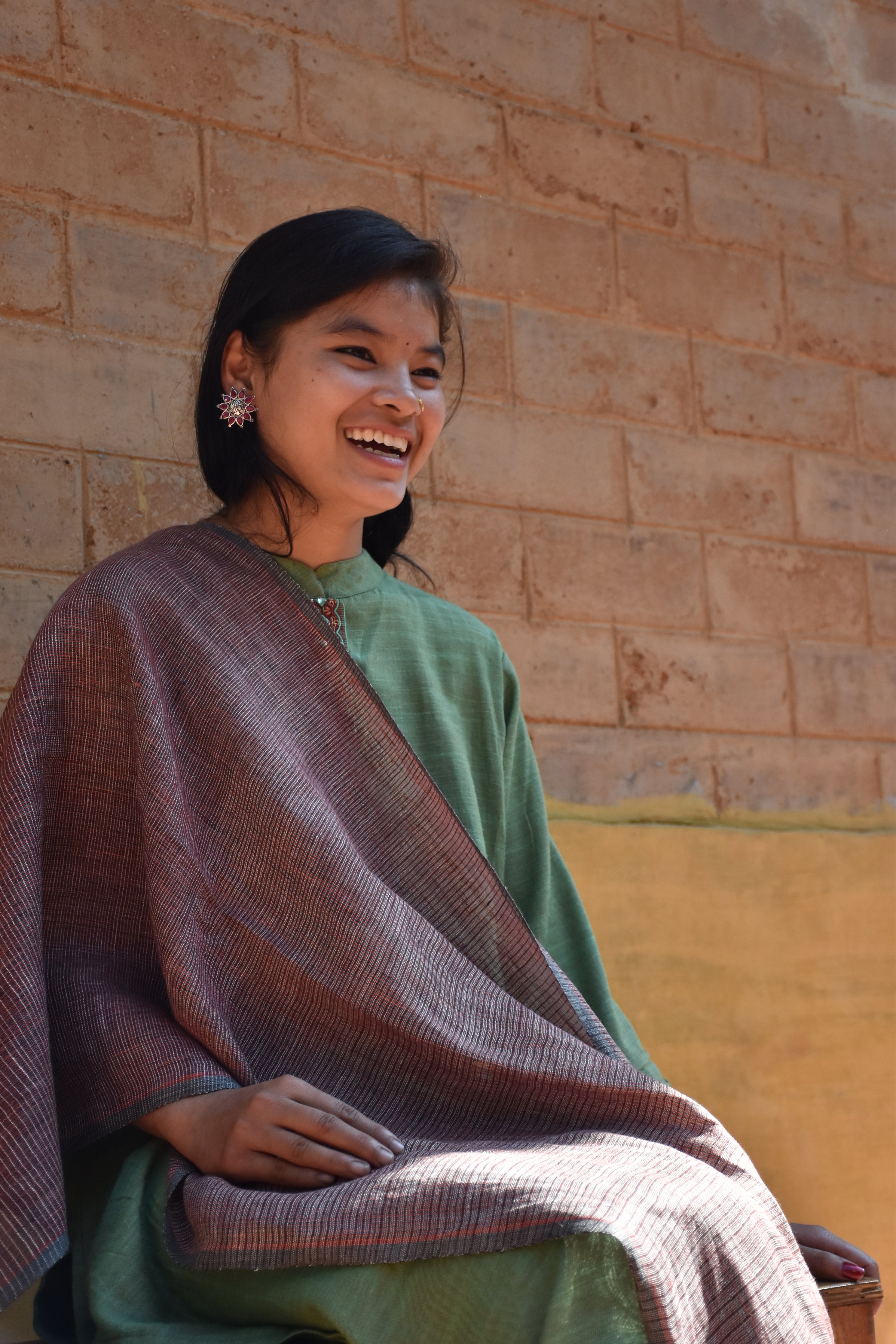 Rustic Stripes Linen Stole | Rust and Grey Striped