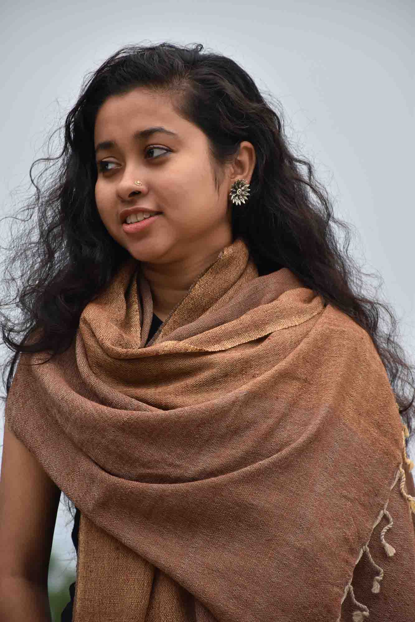 Two-toned Four Way Eri silk and Merino wool Stole | Caramel and Earthy Brown