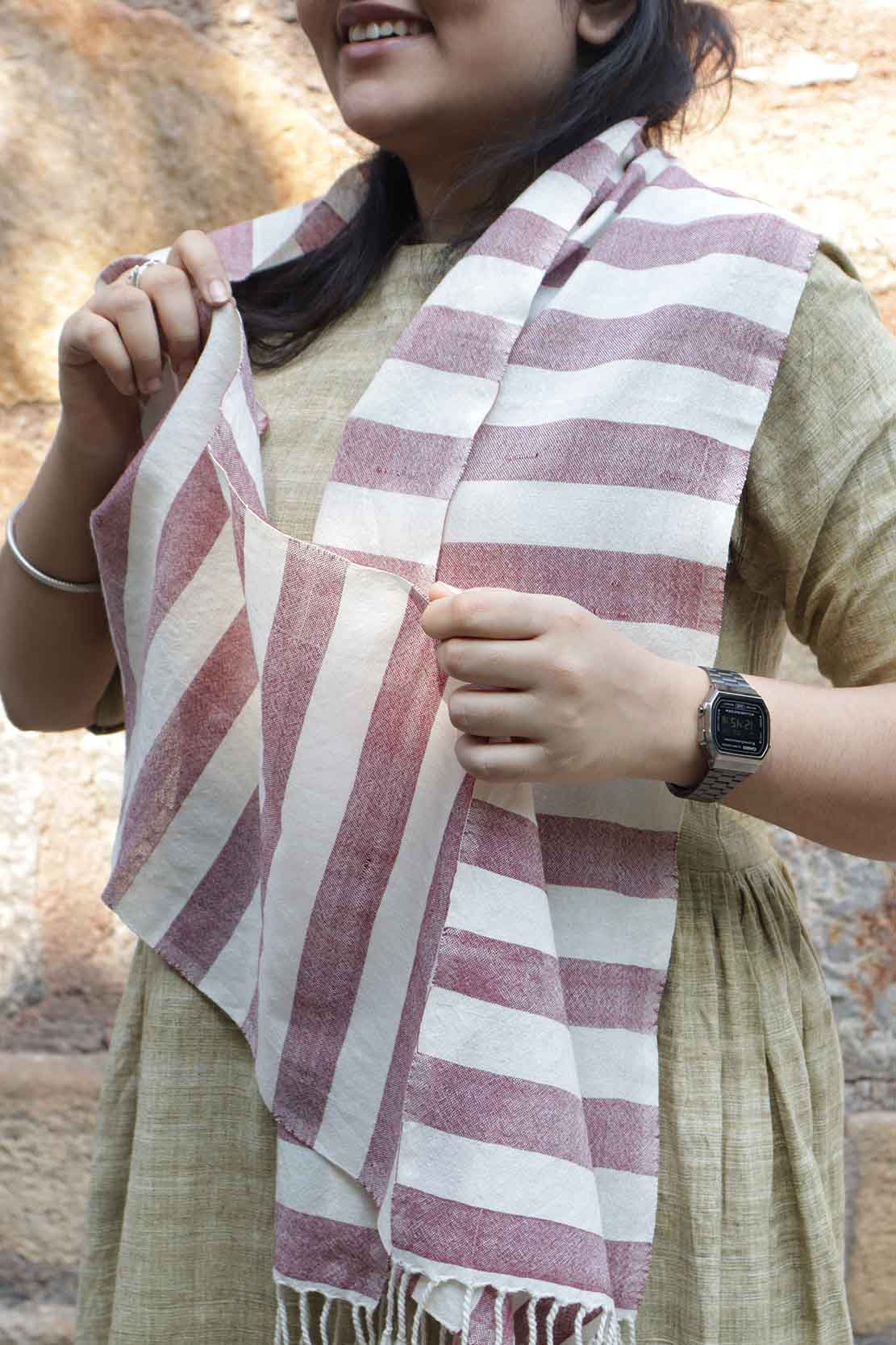 Vintage Stripes Merino Wool Scarf | Burgundy and Cream Stripes