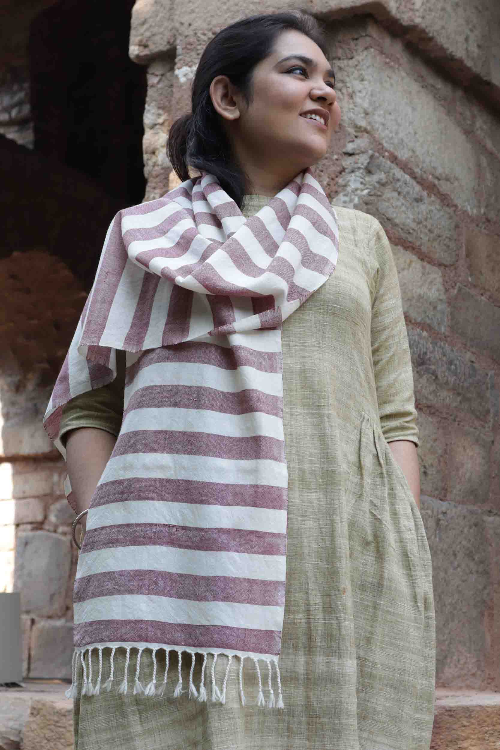 Vintage Stripes Merino Wool Scarf | Burgundy and Cream Stripes
