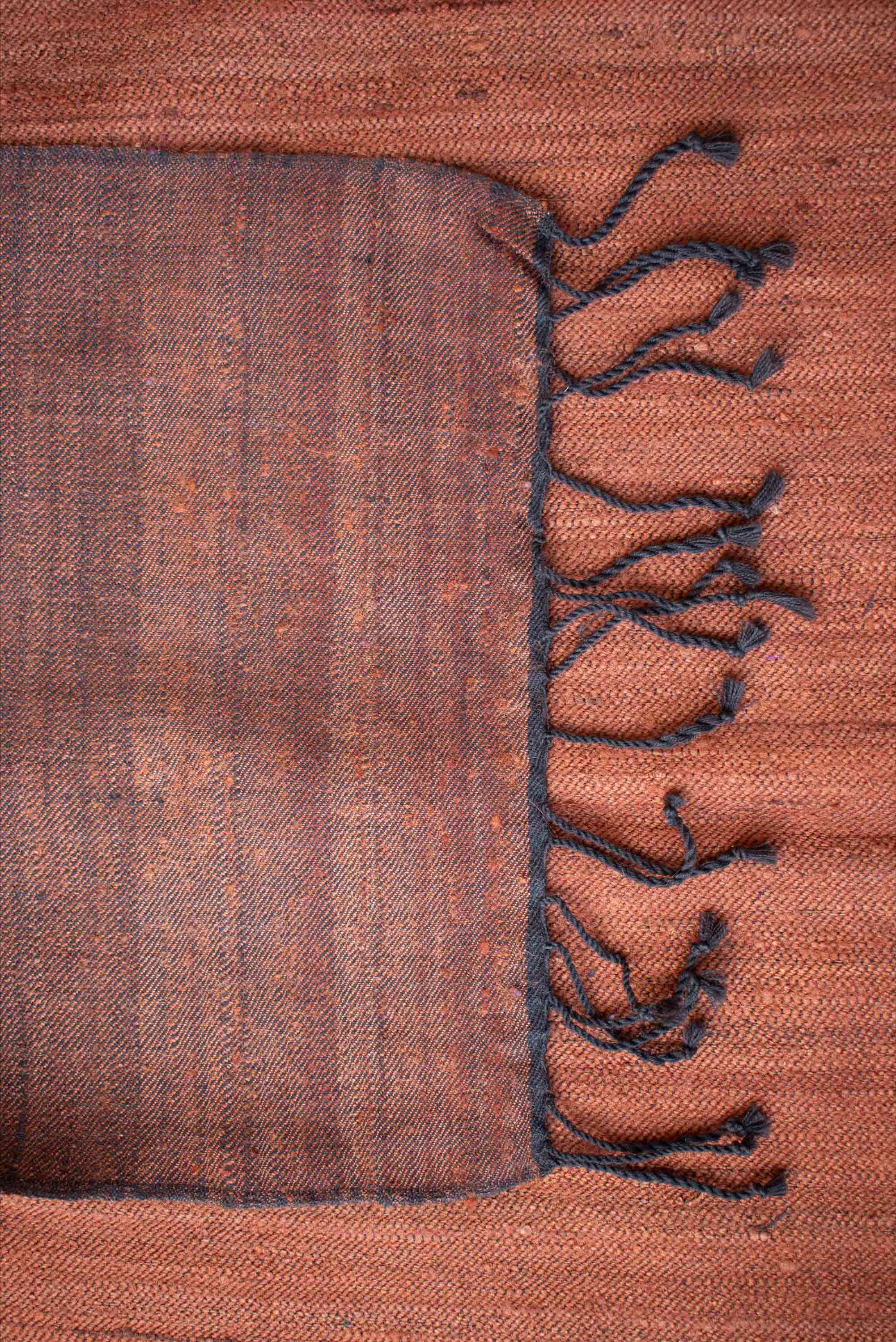 Reversible Tussar Silk & Merino Wool Scarf | Rust and Slate with tassels