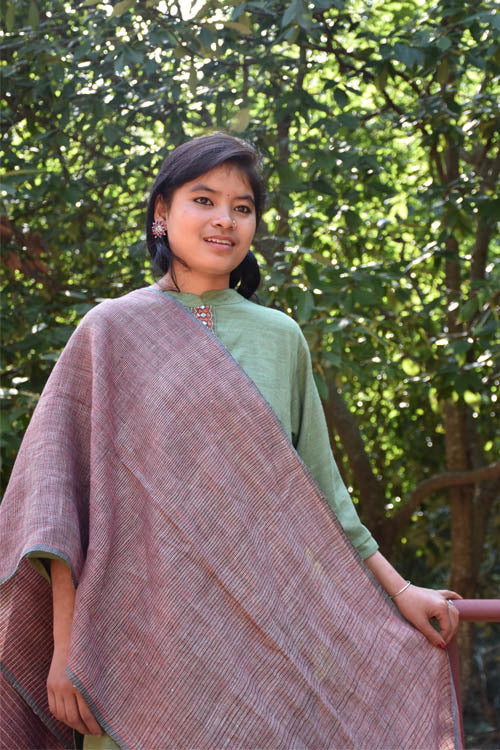 Rustic Stripes Linen Stole | Rust and Grey Striped