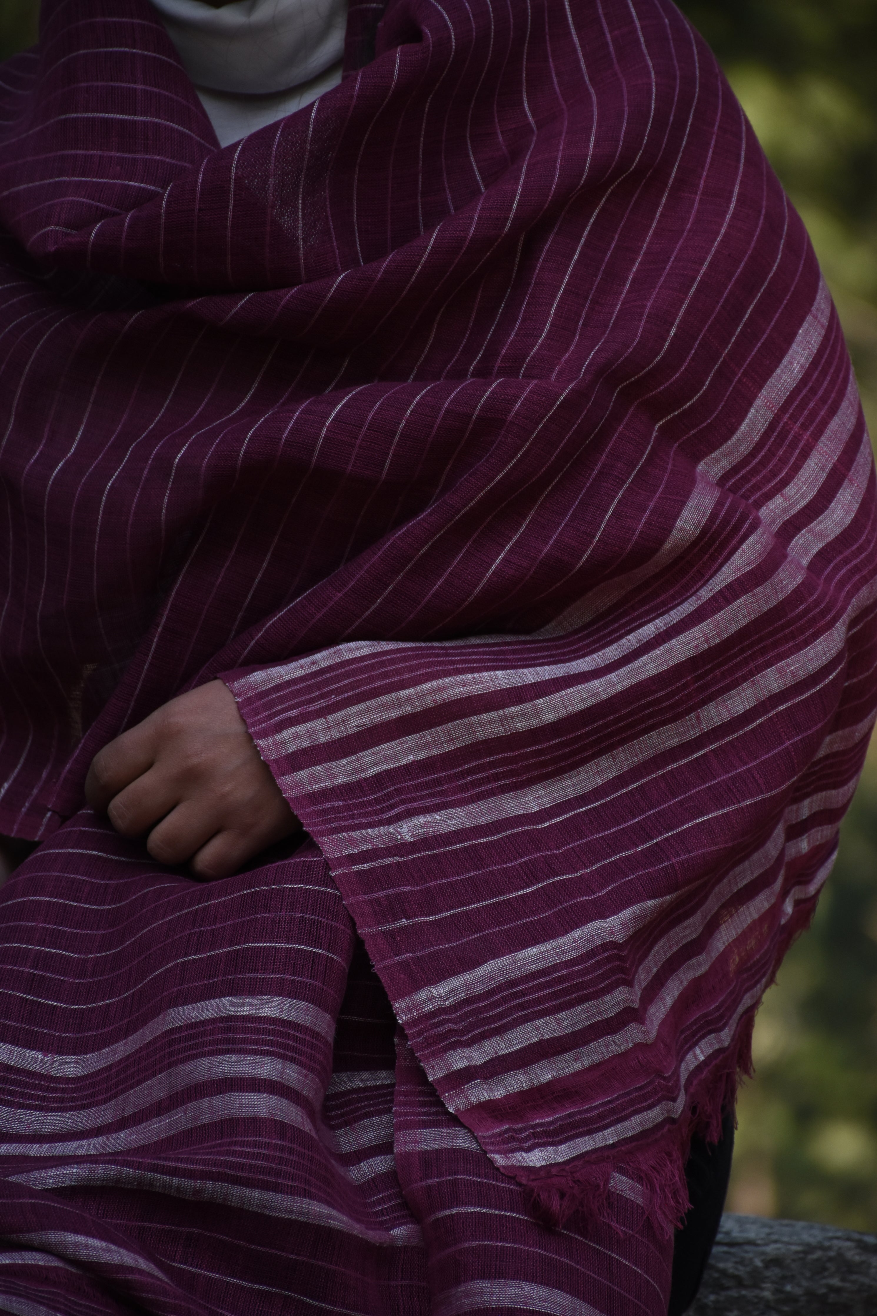 Magenta Gleam Linen & Eri Silk Stole | Magenta & White stripes