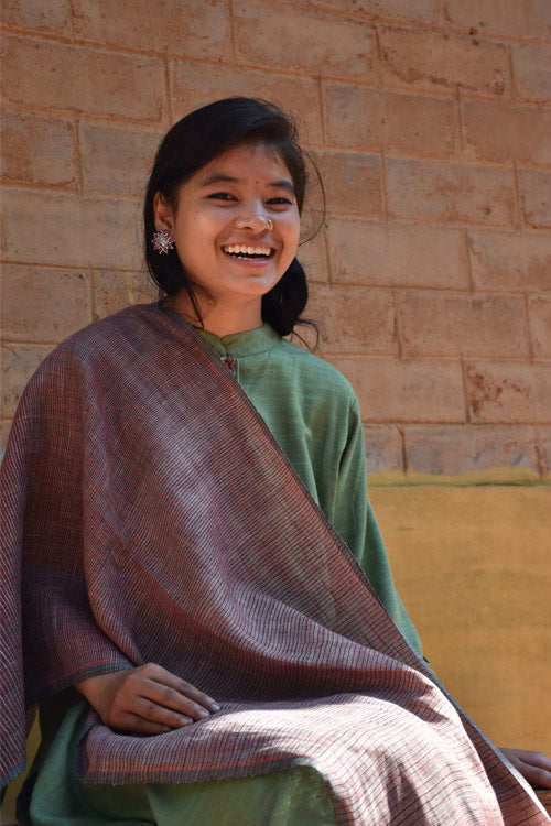 Rustic Stripes Linen Stole | Rust and Grey Striped